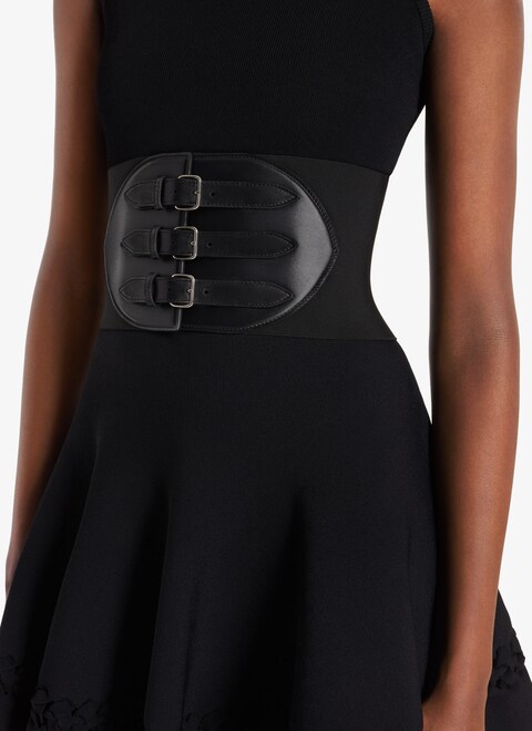 CORSET ELASTIQUE BELT IN STRETCH AND CALFSKIN - maison-alaia.com