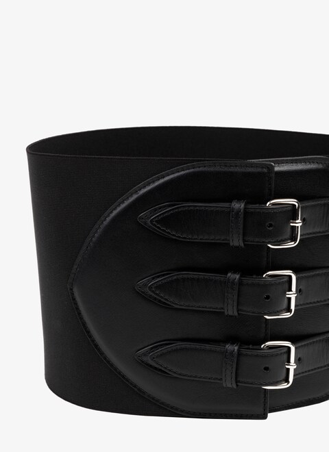 CORSET ELASTIQUE BELT IN STRETCH AND CALFSKIN - maison-alaia.com
