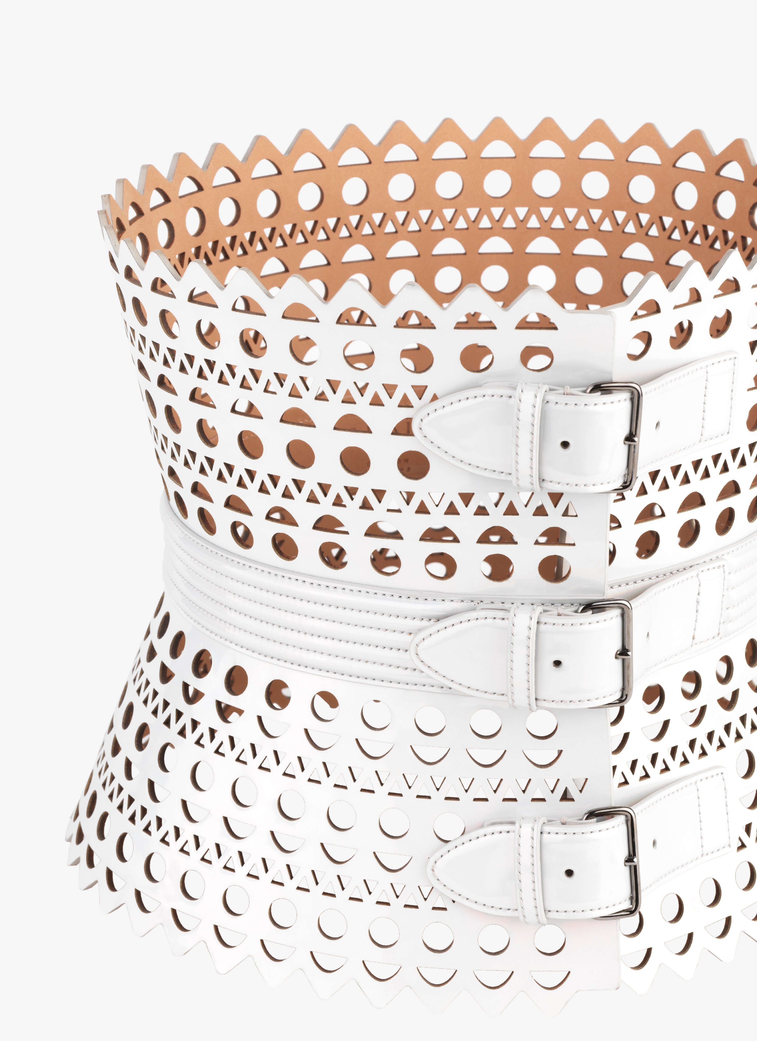 ALAÏA REFLEX WHITE CORSET BELT IN VIENNE WAVE LUX CALFSKIN