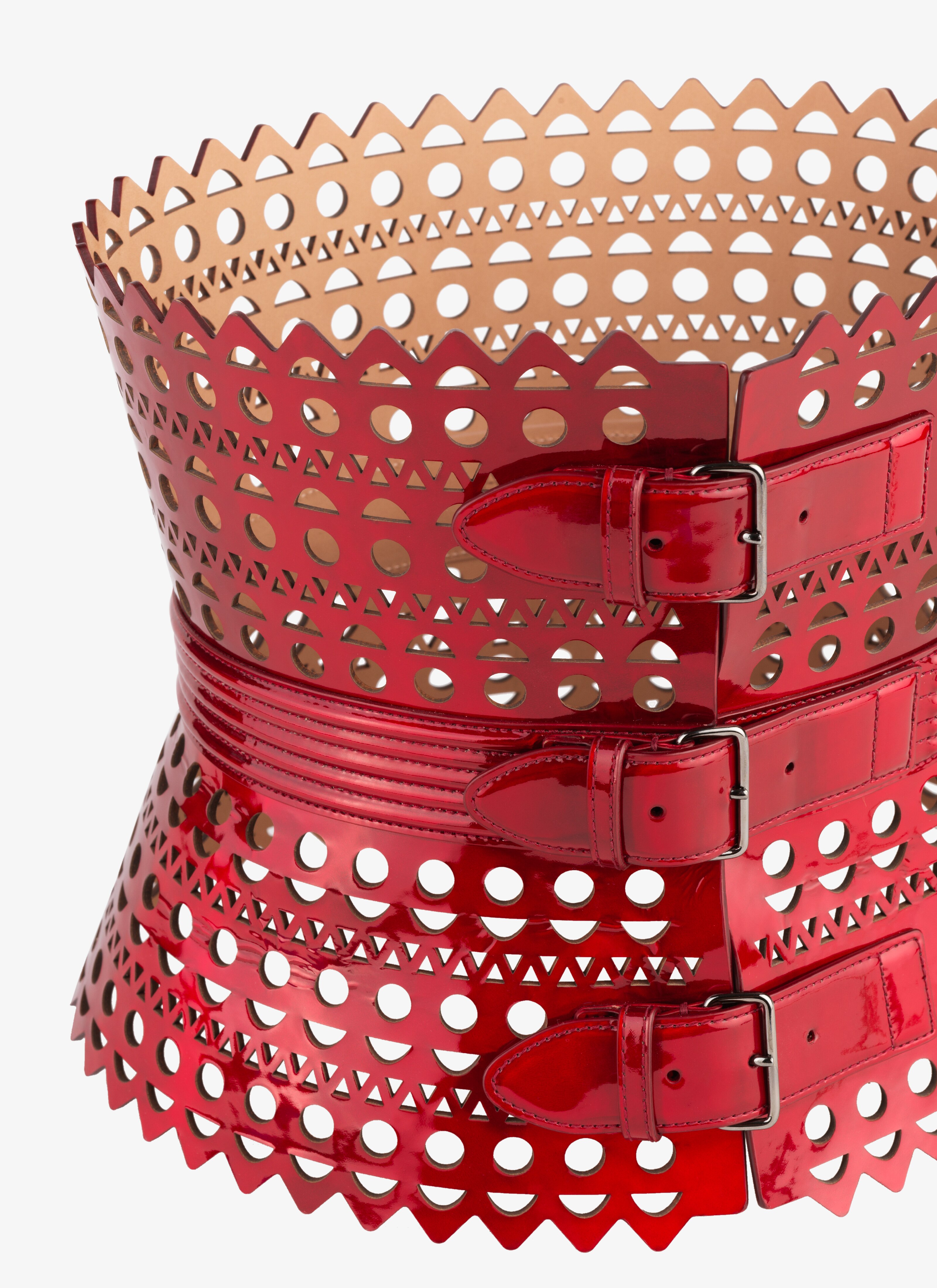 ALAÏA REFLEX RED CORSET BELT IN VIENNE WAVE LUX CALFSKIN