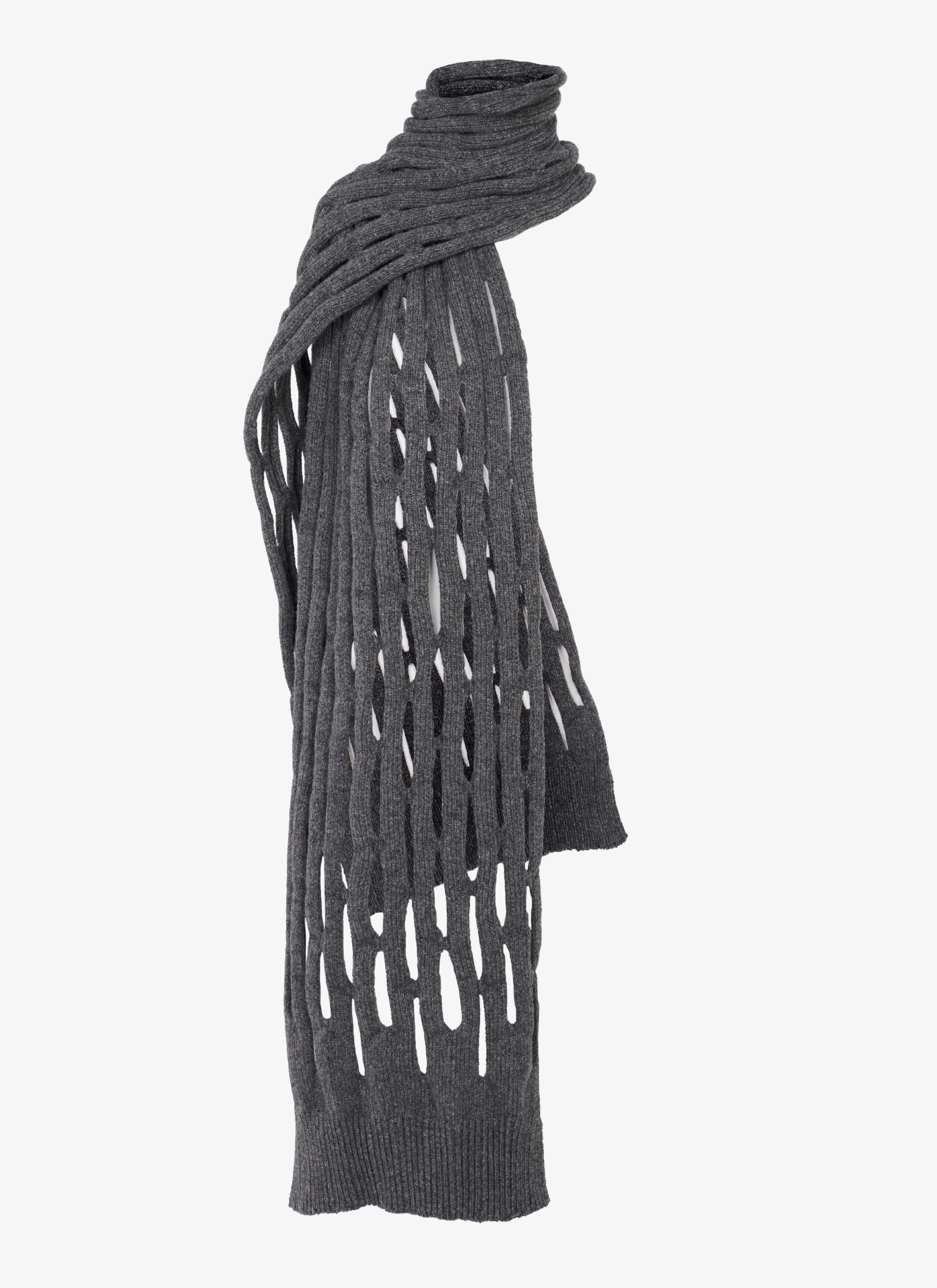 ALAÏA DARK GREY PERFORATED LONG SCARF