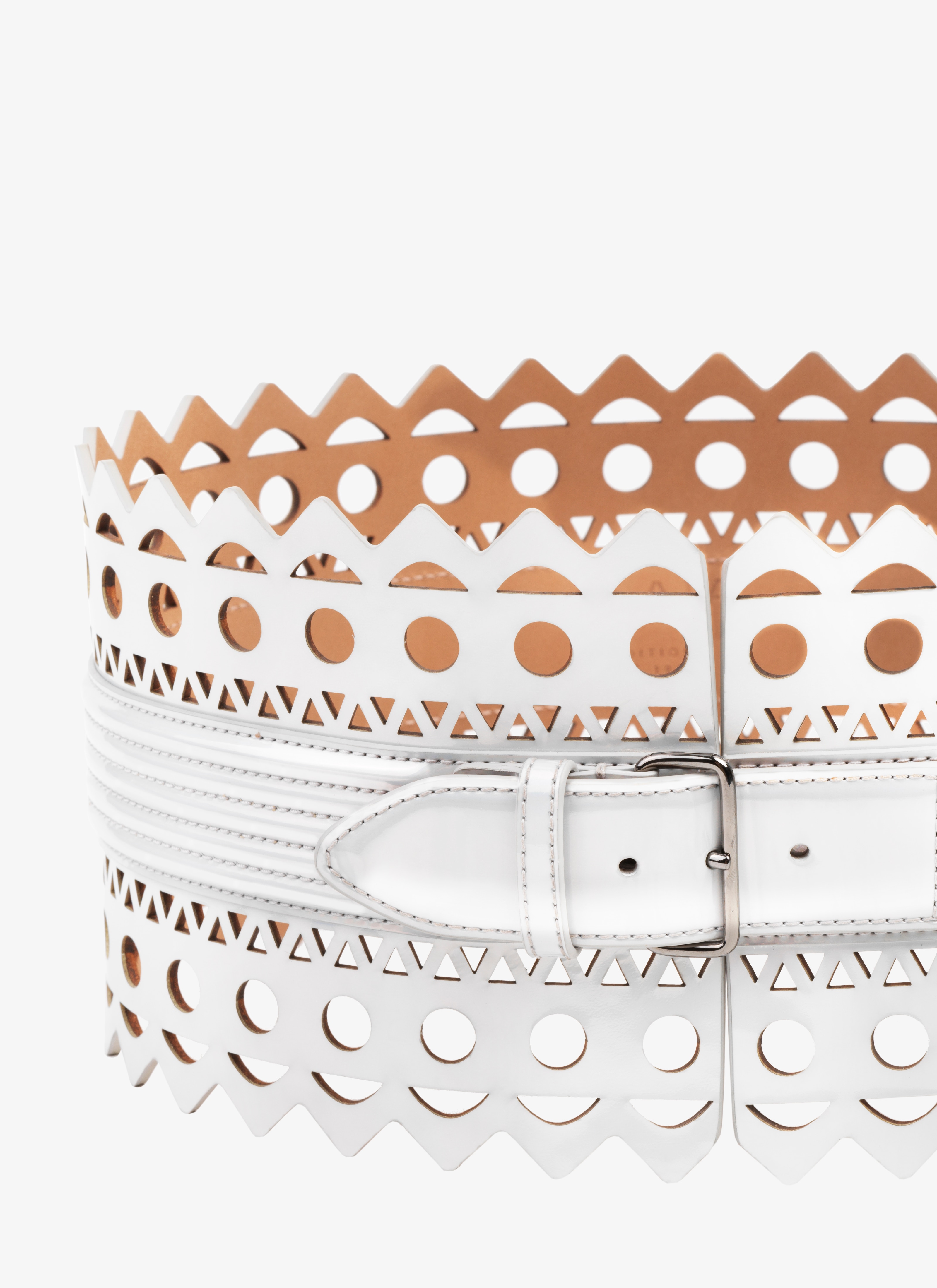 ALAÏA REFLEX WHITE SMALL CORSET BELT IN VIENNE WAVE LUX CALFSKIN