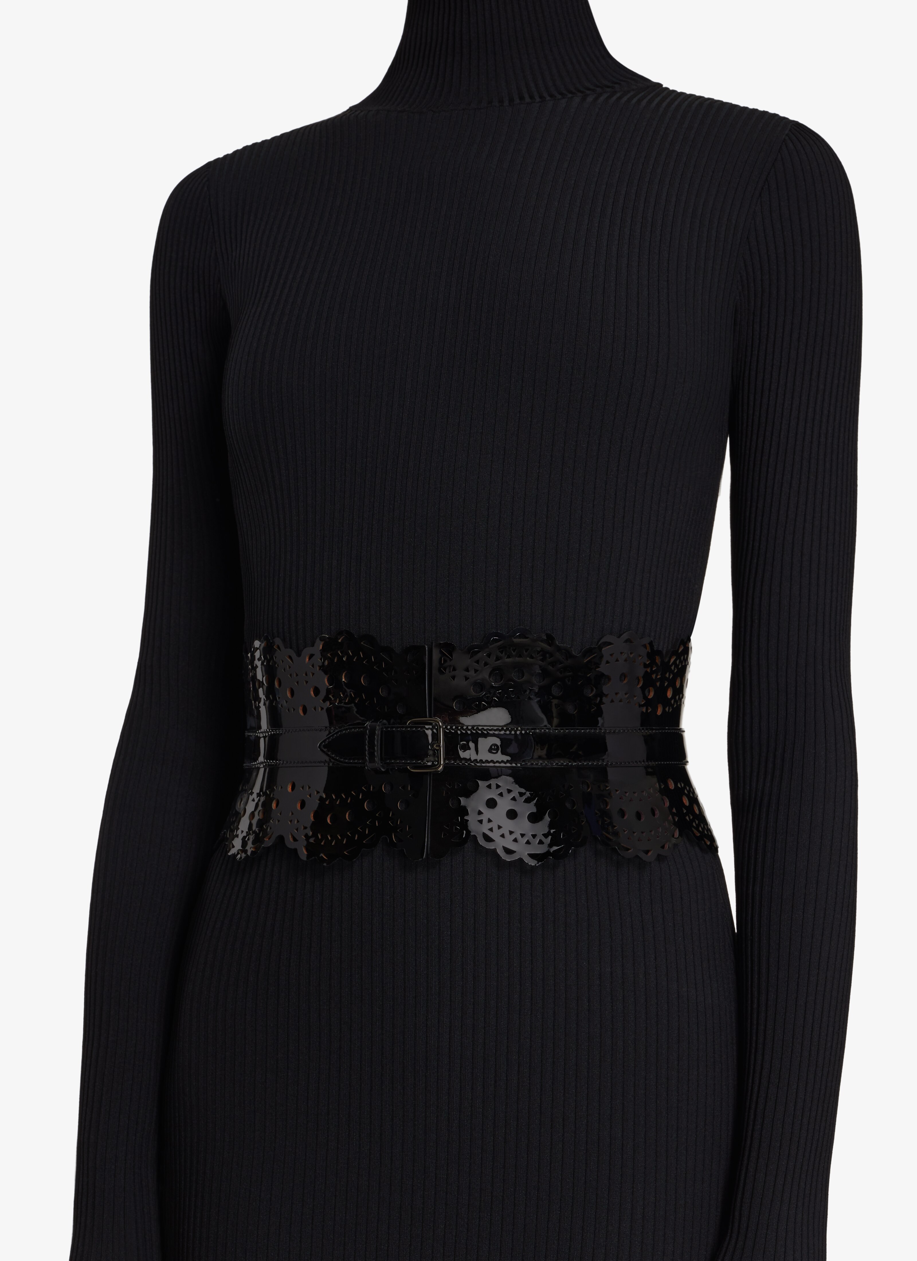 ALAÏA 블랙 오픈워크 가죽 뷔스티에 벨트