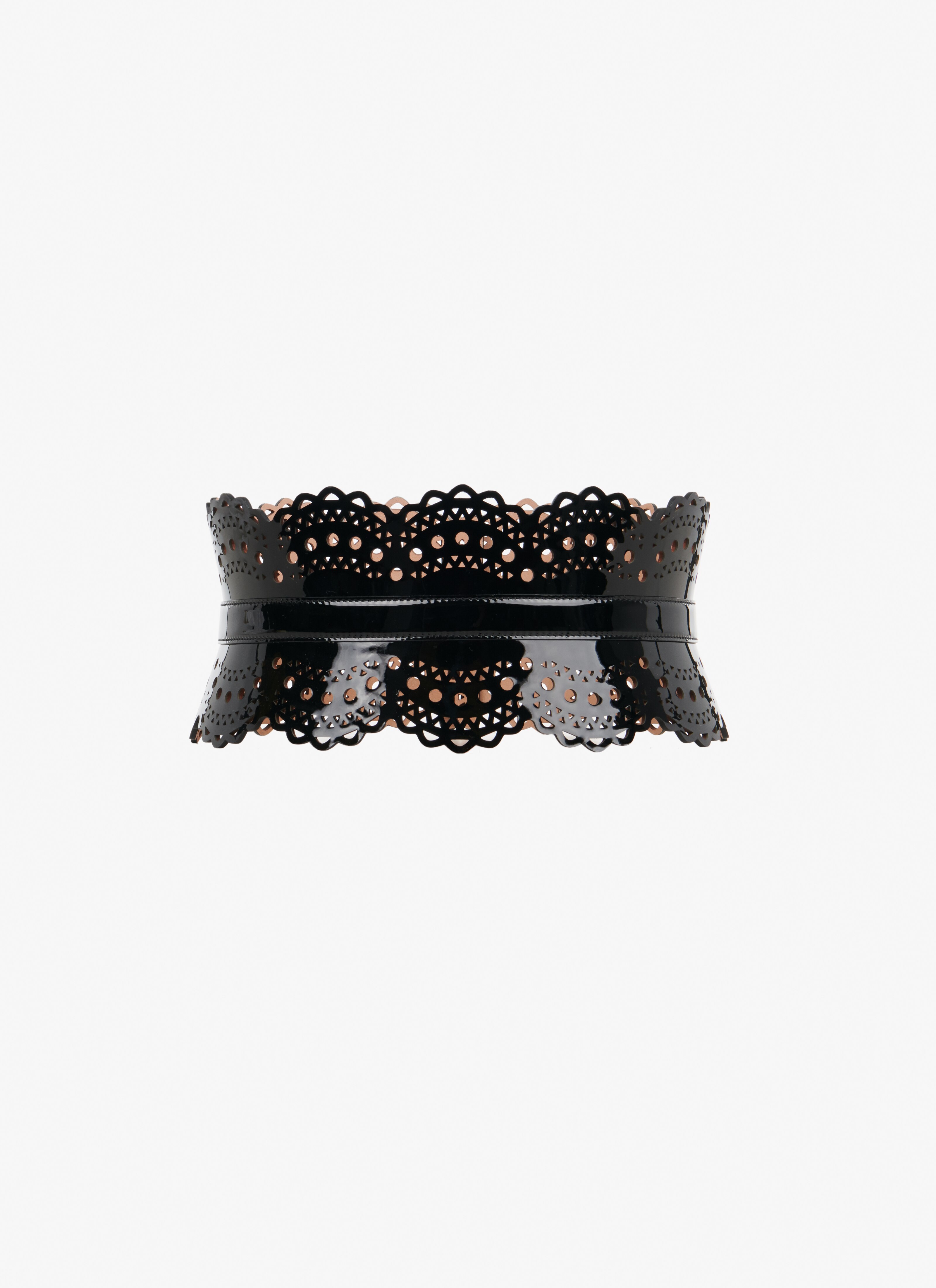 ALAÏA 블랙 오픈워크 가죽 뷔스티에 벨트