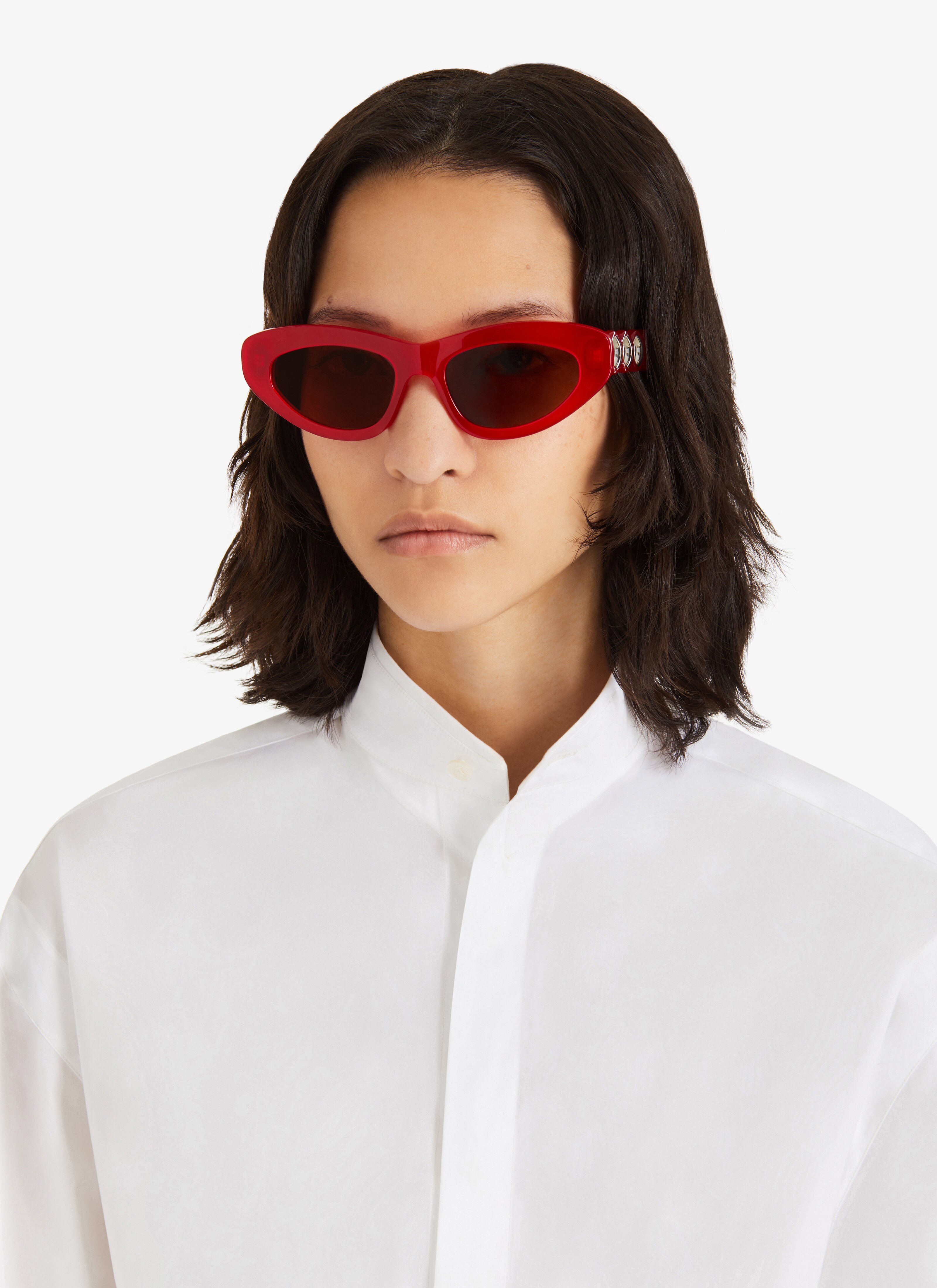 ALAÏA RED/BROWN BUTTERFLY PEARL SUNGLASSES