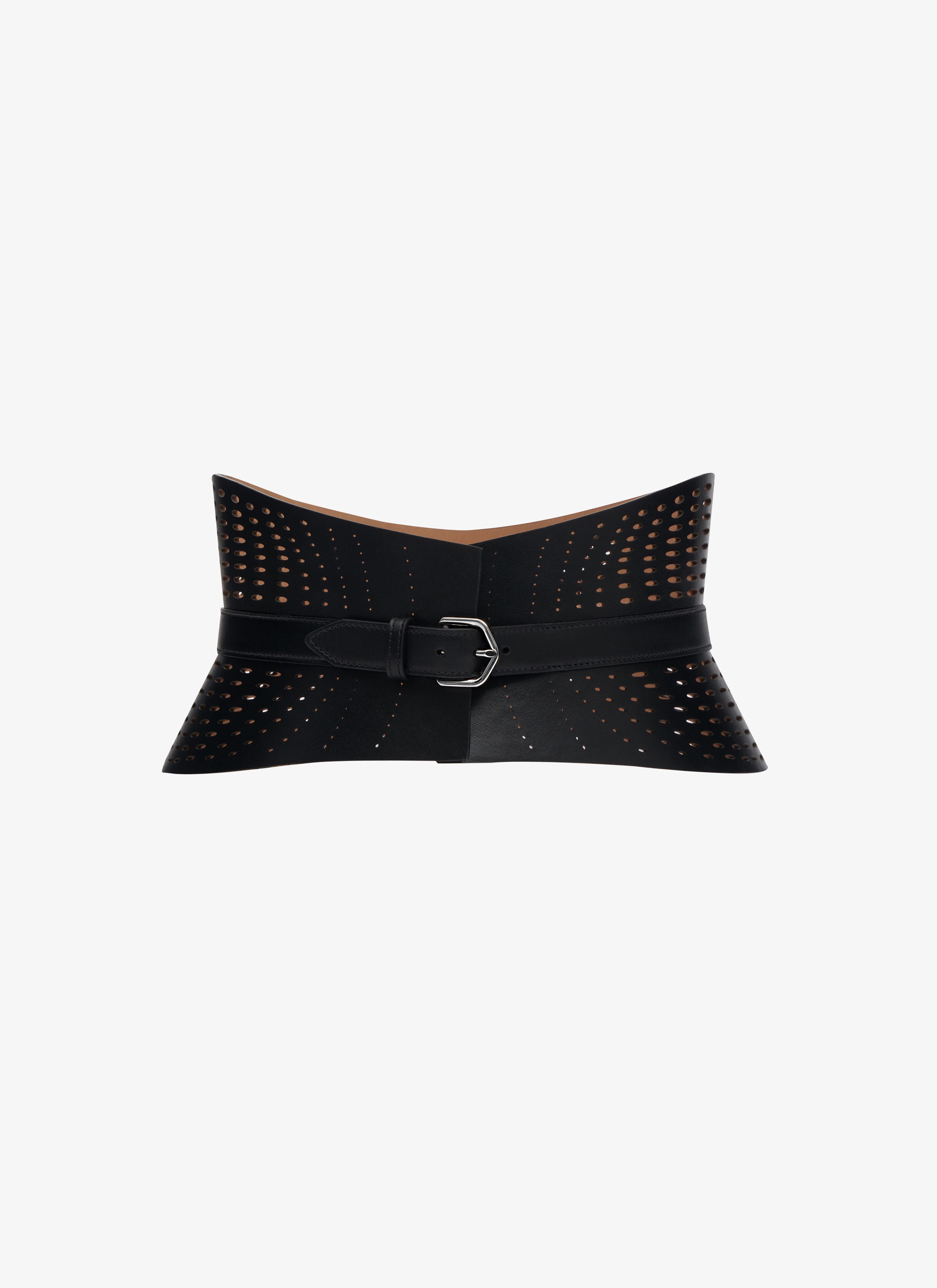 ALAÏA BLACK NEO BUSTIER BELT IN OPTICAL PERFO LUX CALFSKIN