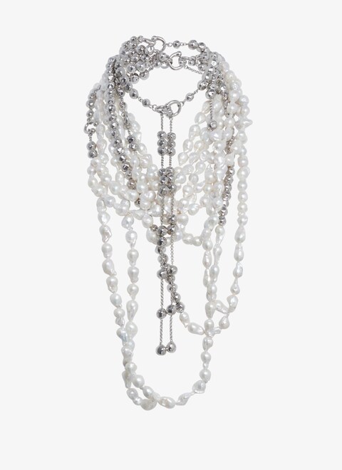 Pearls long necklace in mother of pearl and brass - maison-alaia.com
