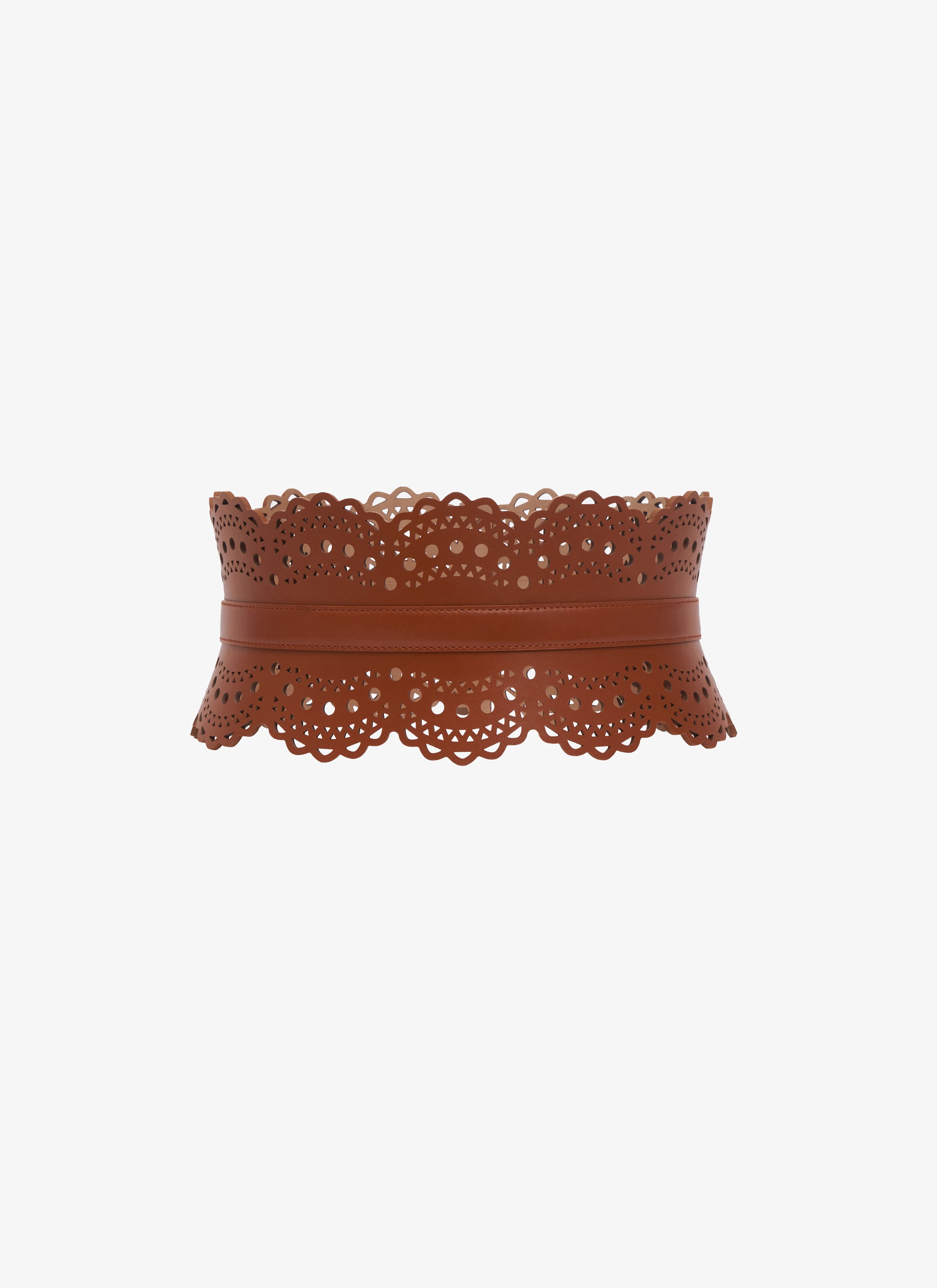 ALAÏA 브라운 비엔 웨이브 럭스 송아지 가죽 뷔스티에 벨트