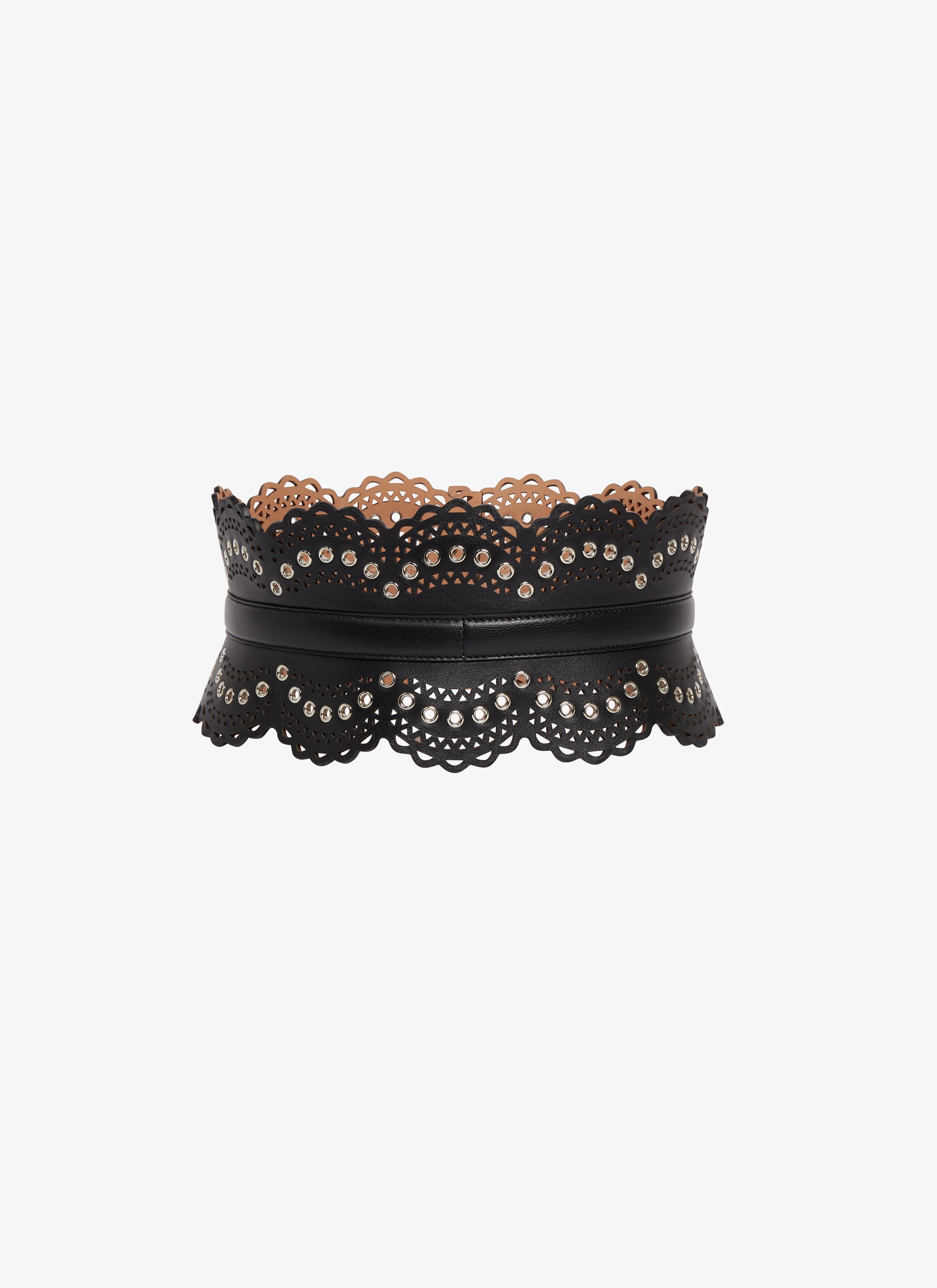 ALAÏA BLACK BUSTIER BELT IN VIENNE WAVE  CALFSKIN