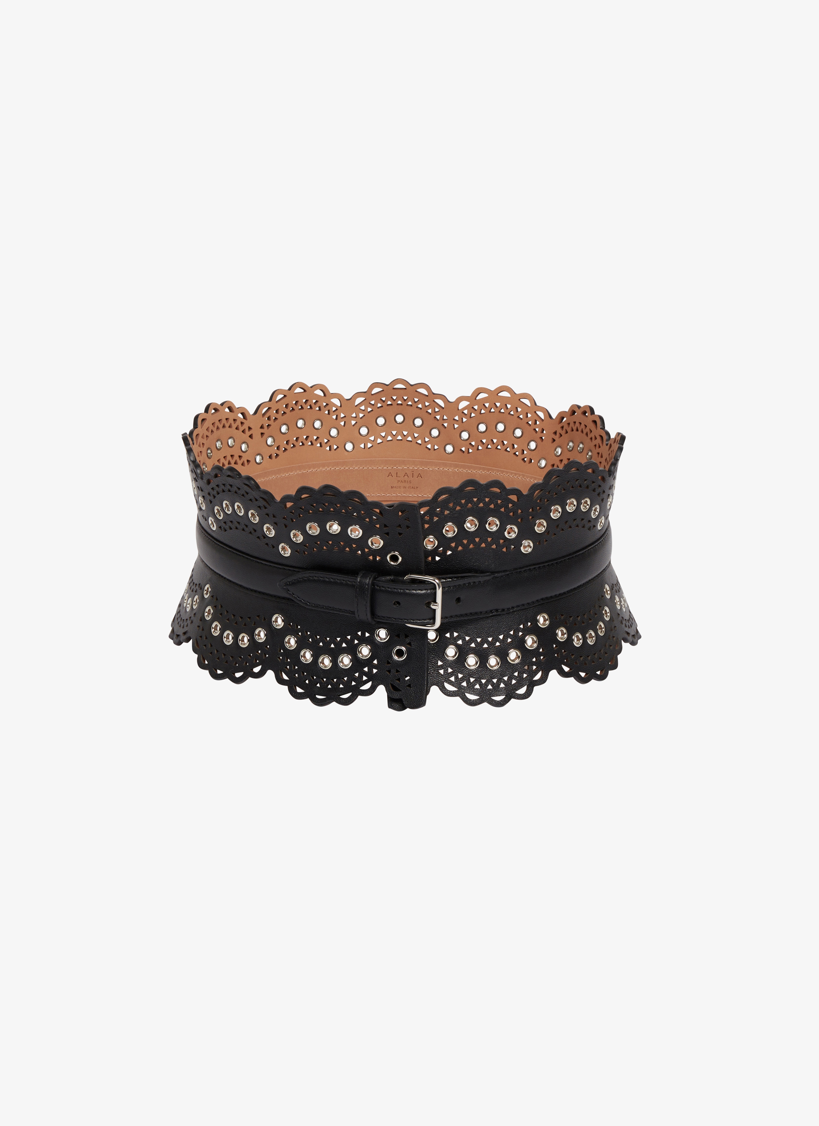 ALAÏA BLACK BUSTIER BELT IN VIENNE WAVE  CALFSKIN