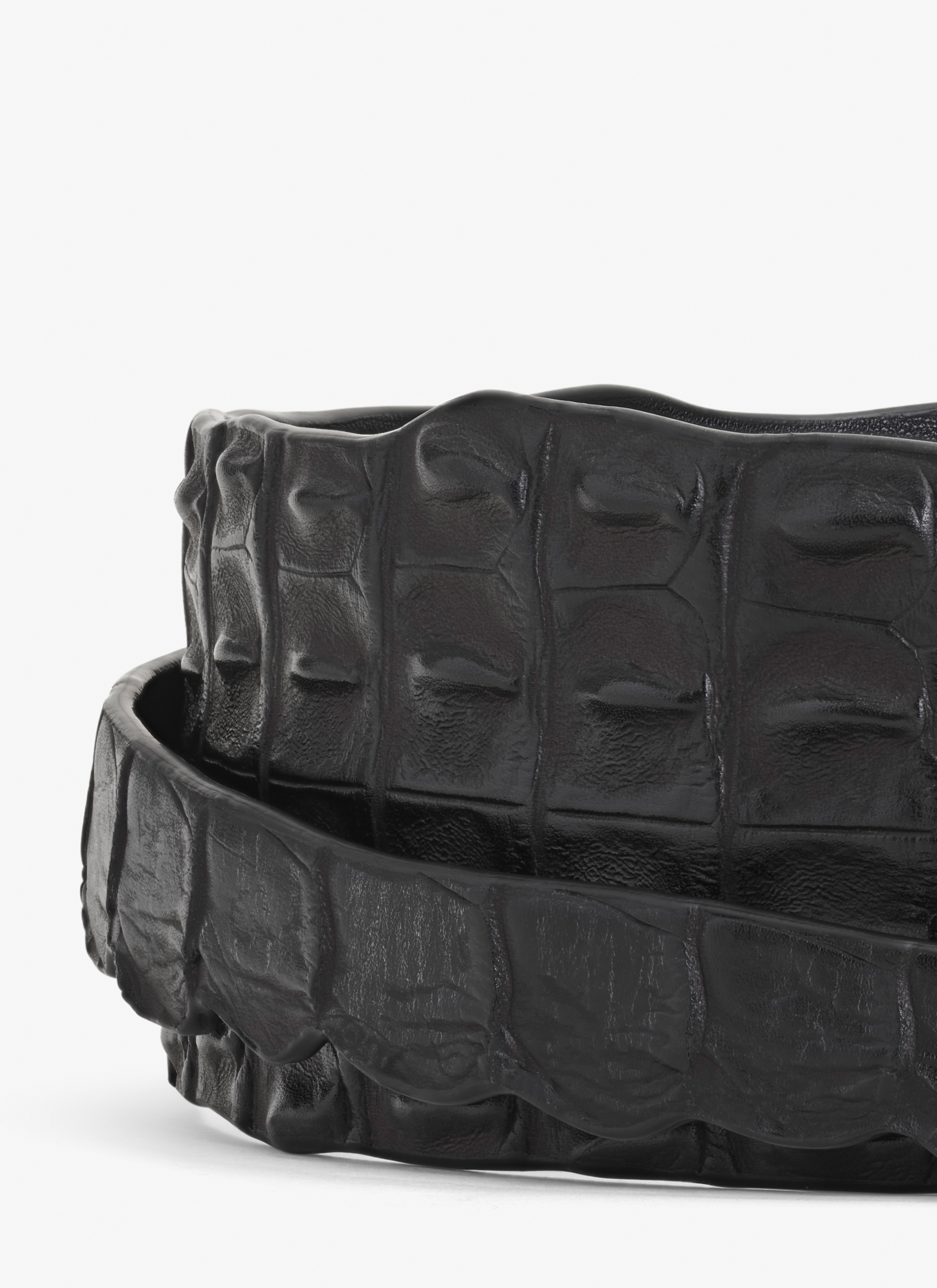 ALAÏA BLACK CROCO EMBOSSED BELT IN CALFSKIN