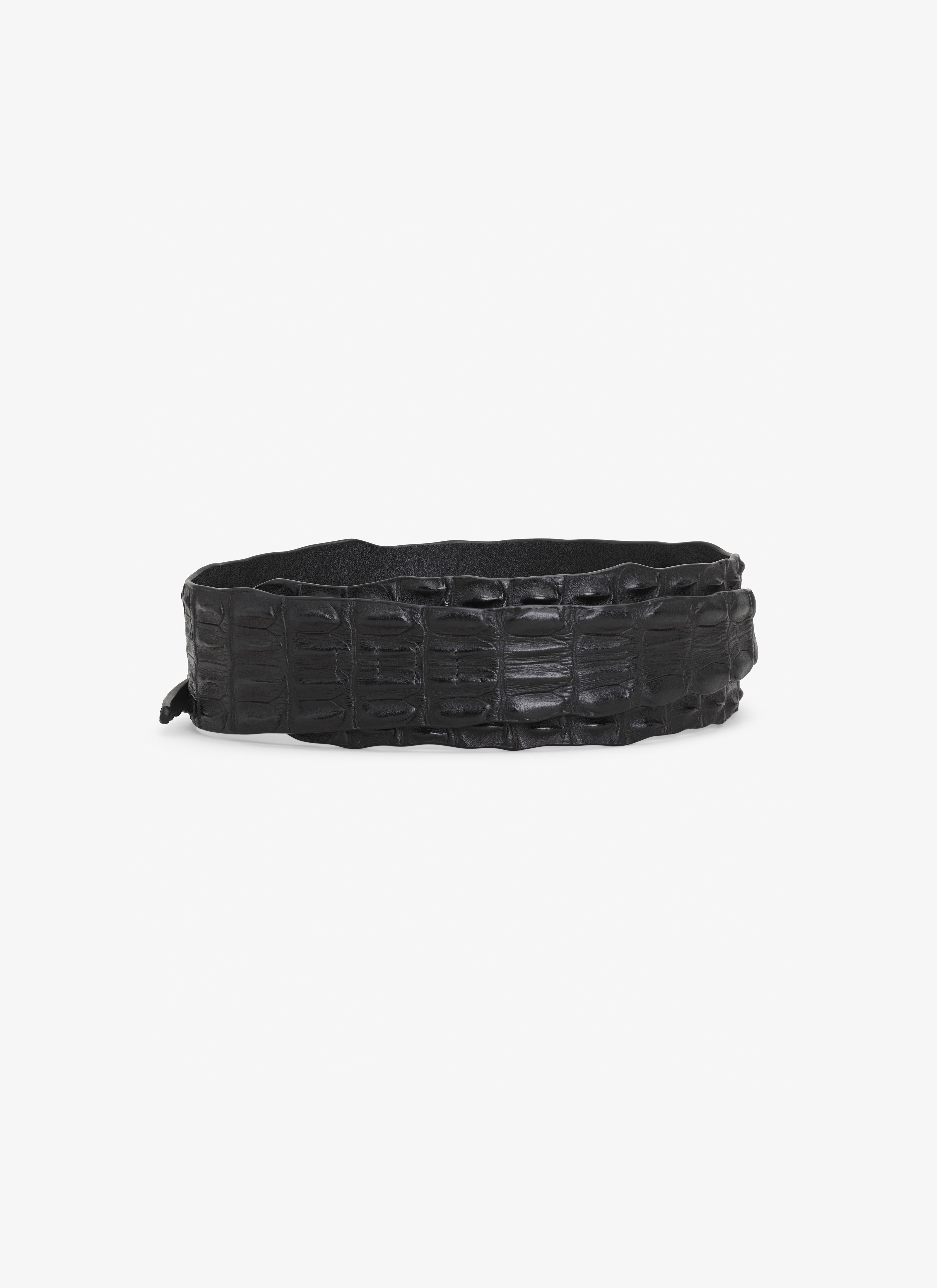 ALAÏA BLACK CROCO EMBOSSED BELT IN CALFSKIN