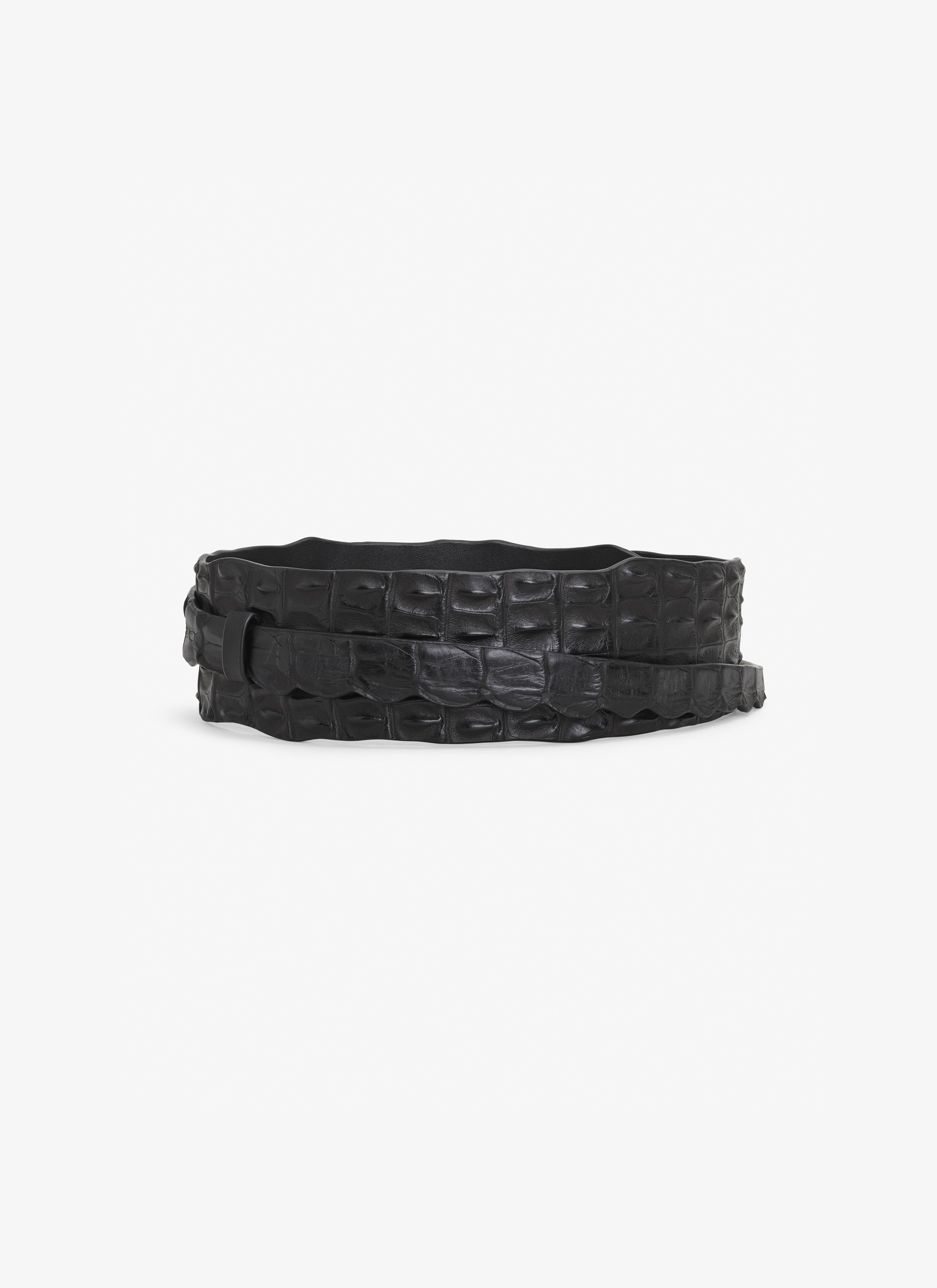 ALAÏA BLACK CROCO EMBOSSED BELT IN CALFSKIN