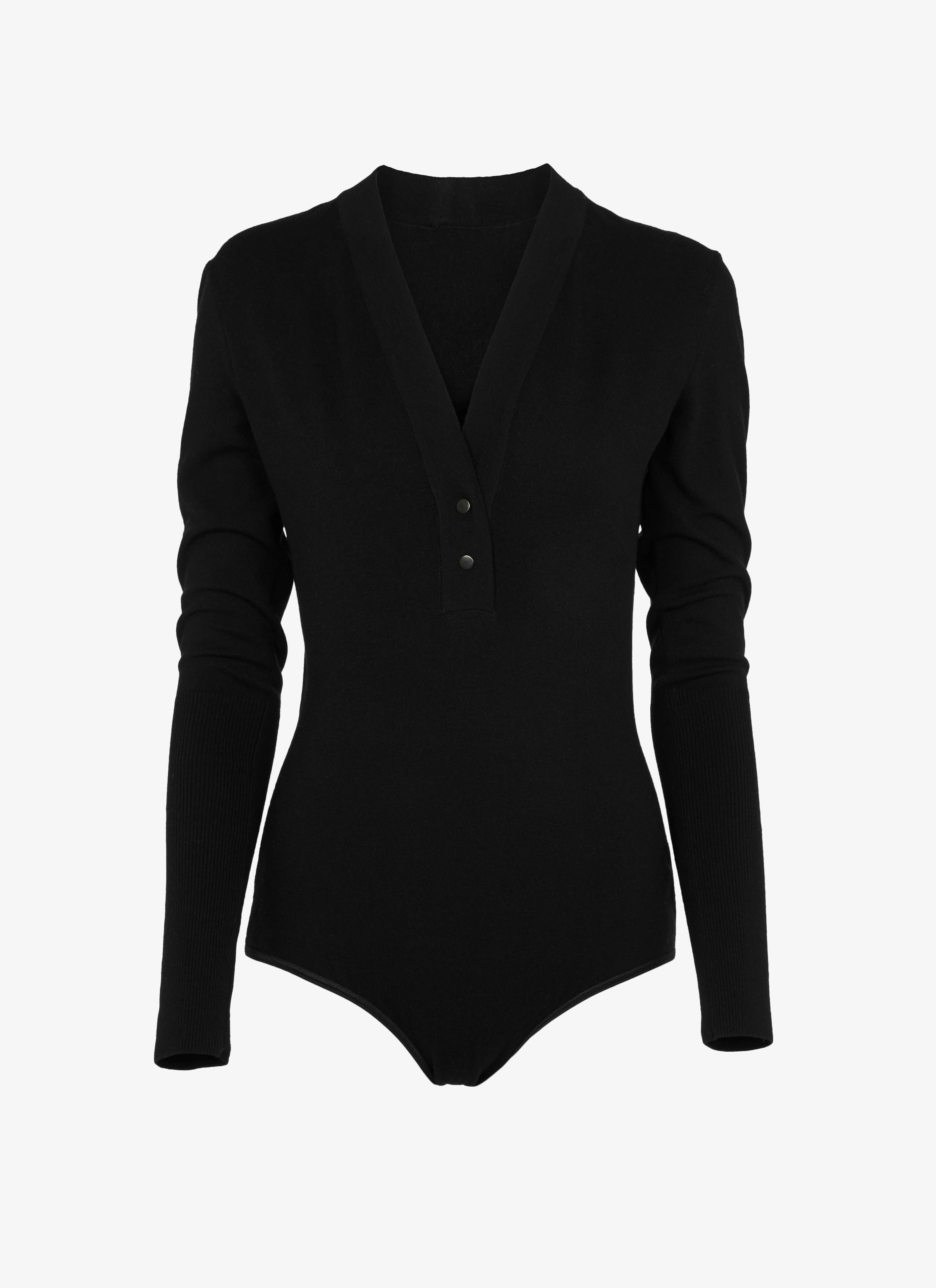 ALAÏA BLACK LONG-SLEEVED WOOL-BLEND BODYSUIT 