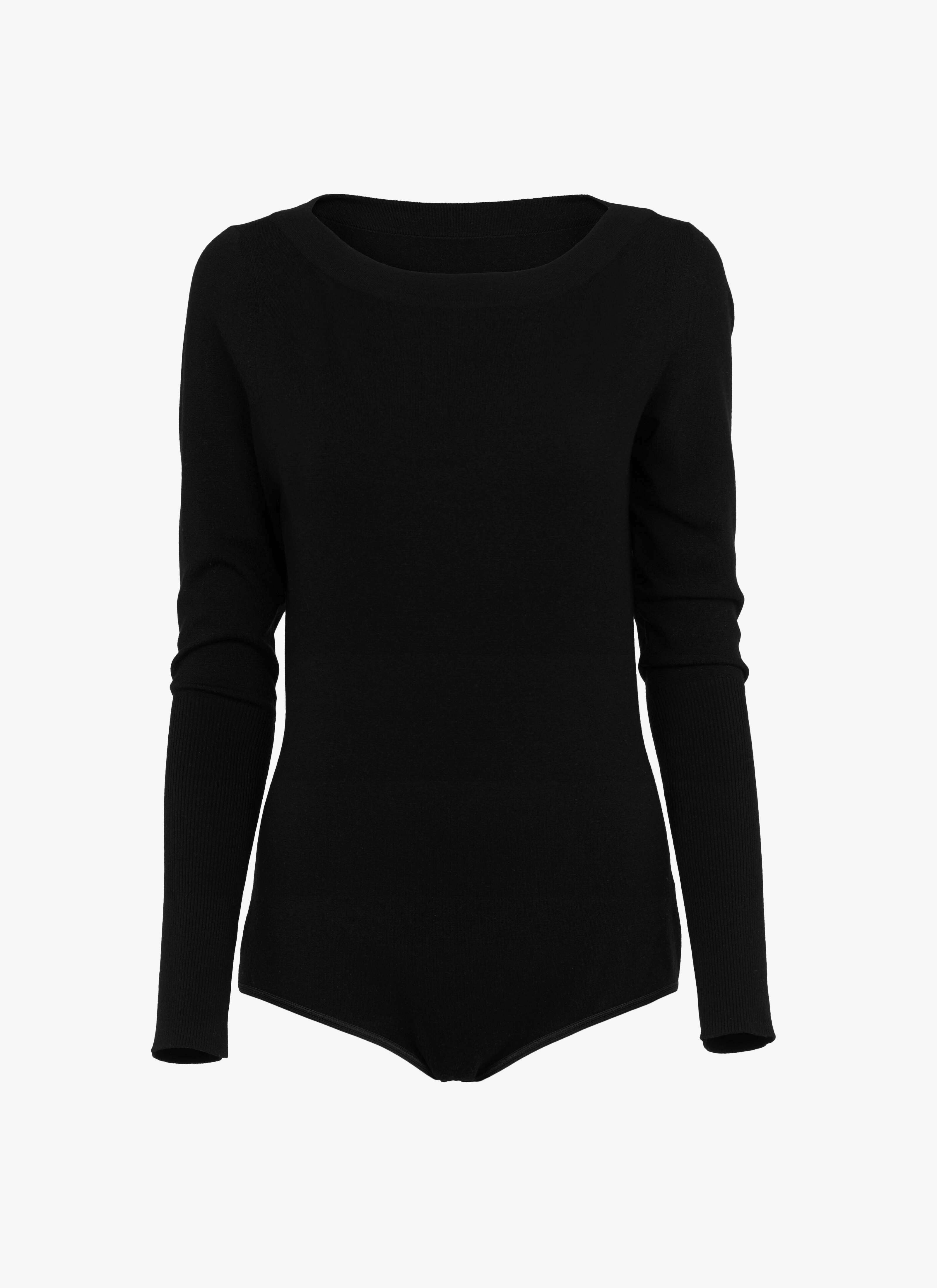 ALAÏA BLACK LONG-SLEEVED WOOL-BLEND BODYSUIT