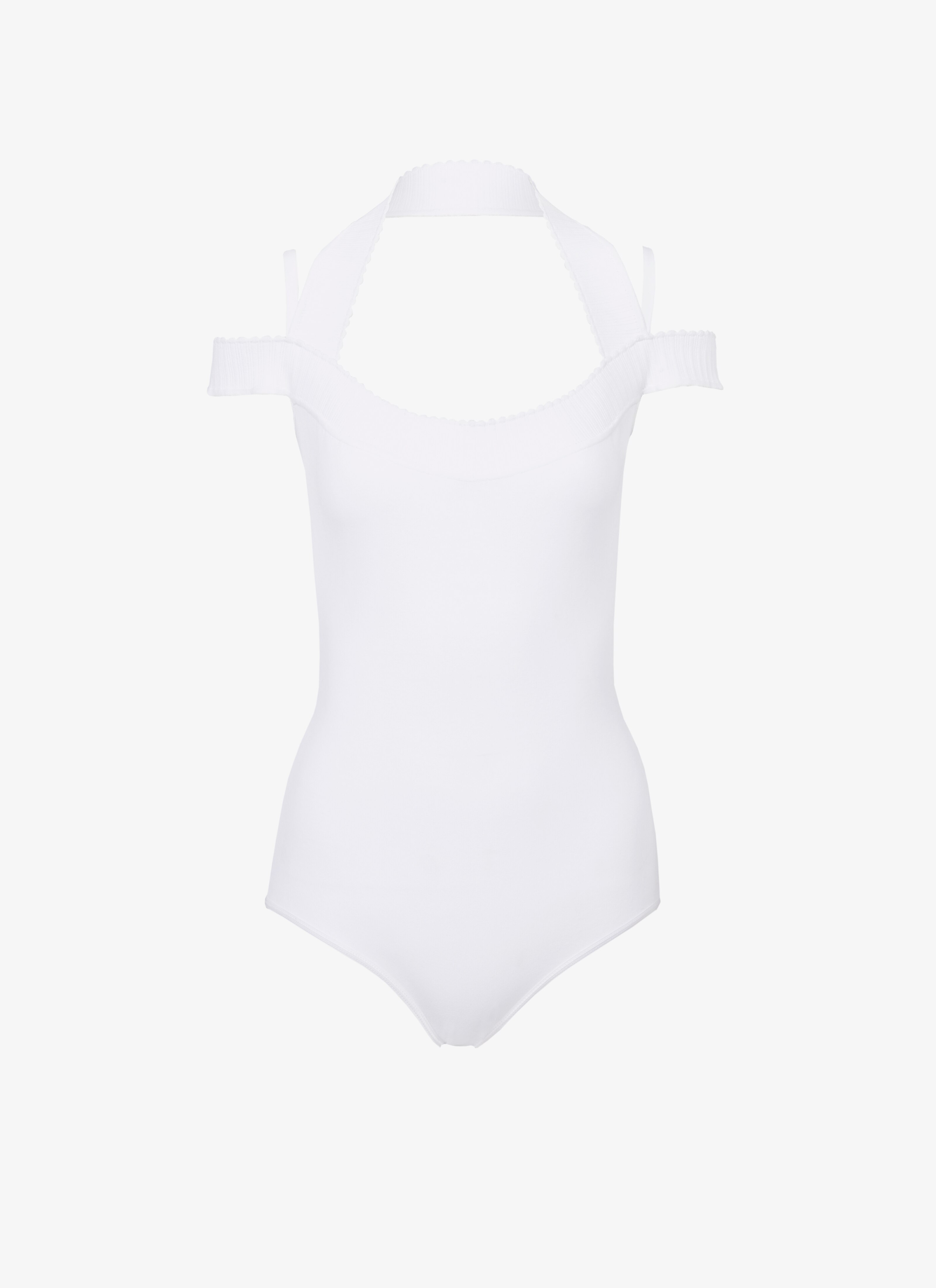 ALAÏA WHITE COLD-SHOULDER KNIT BODYSUIT 

