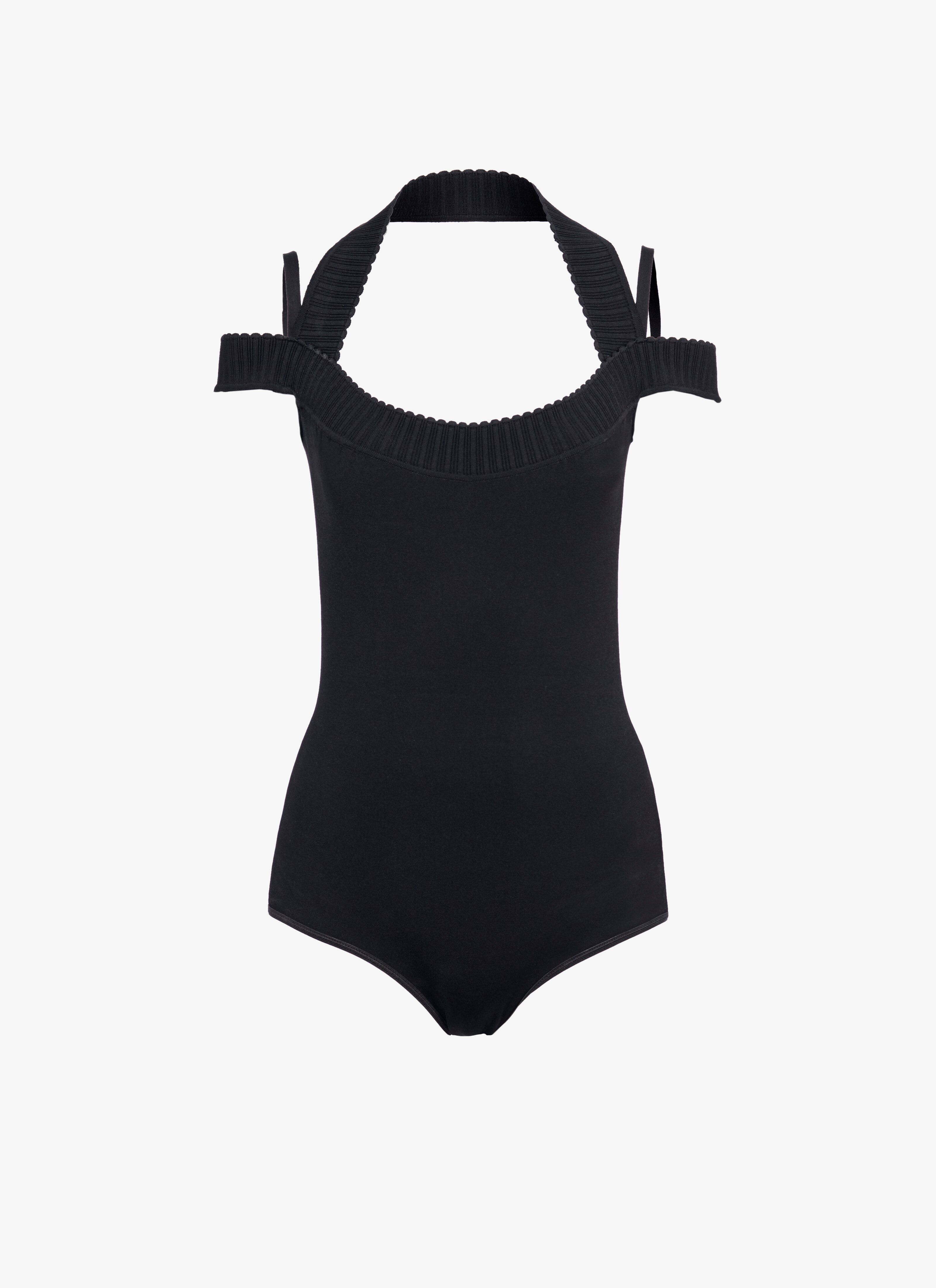 ALAÏA BLACK COLD-SHOULDER KNIT BODYSUIT 
