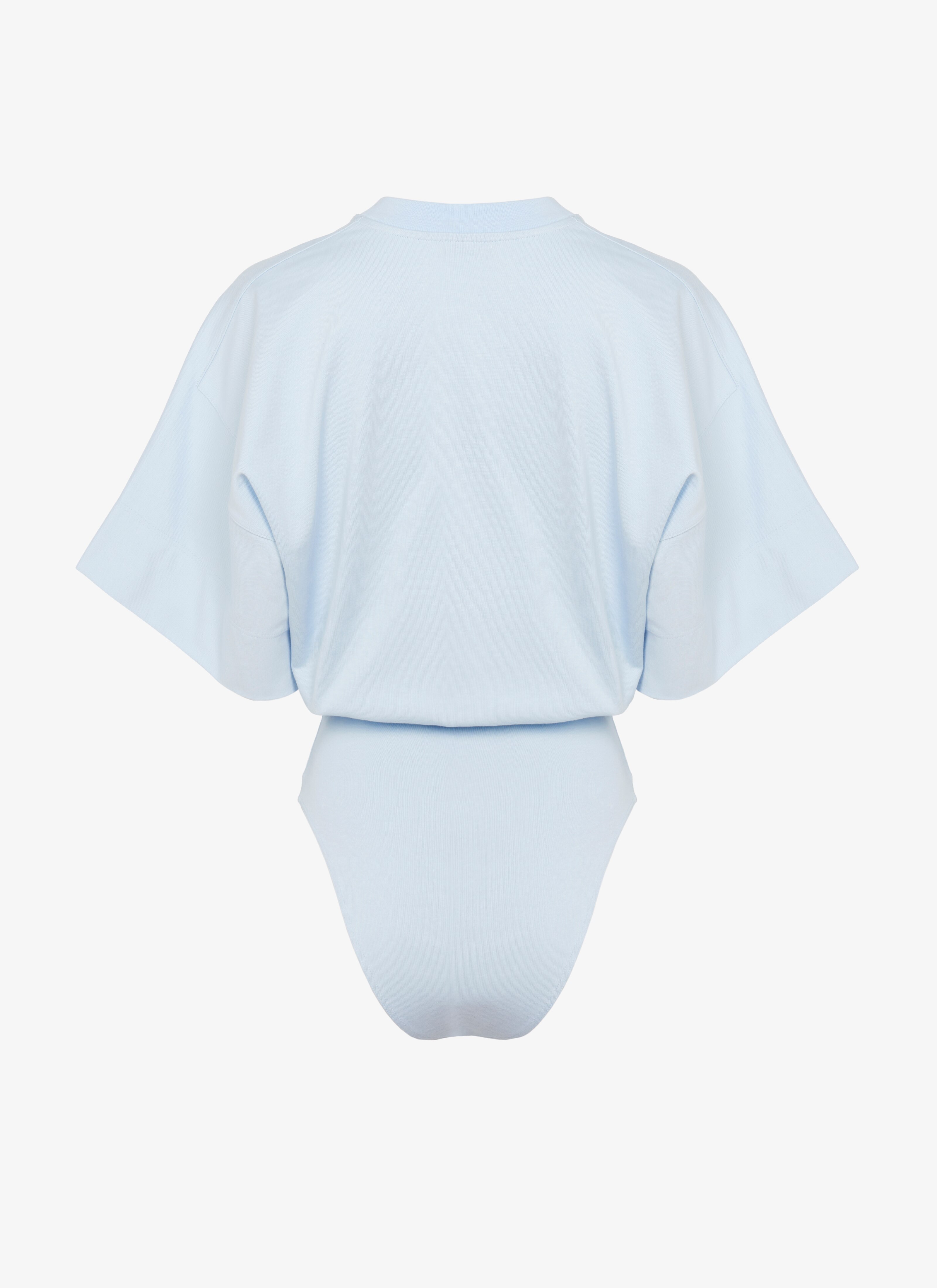 ALAÏA WHITE/SKY T-SHIRT BODYSUIT PRINTED ALAÏA LOGO