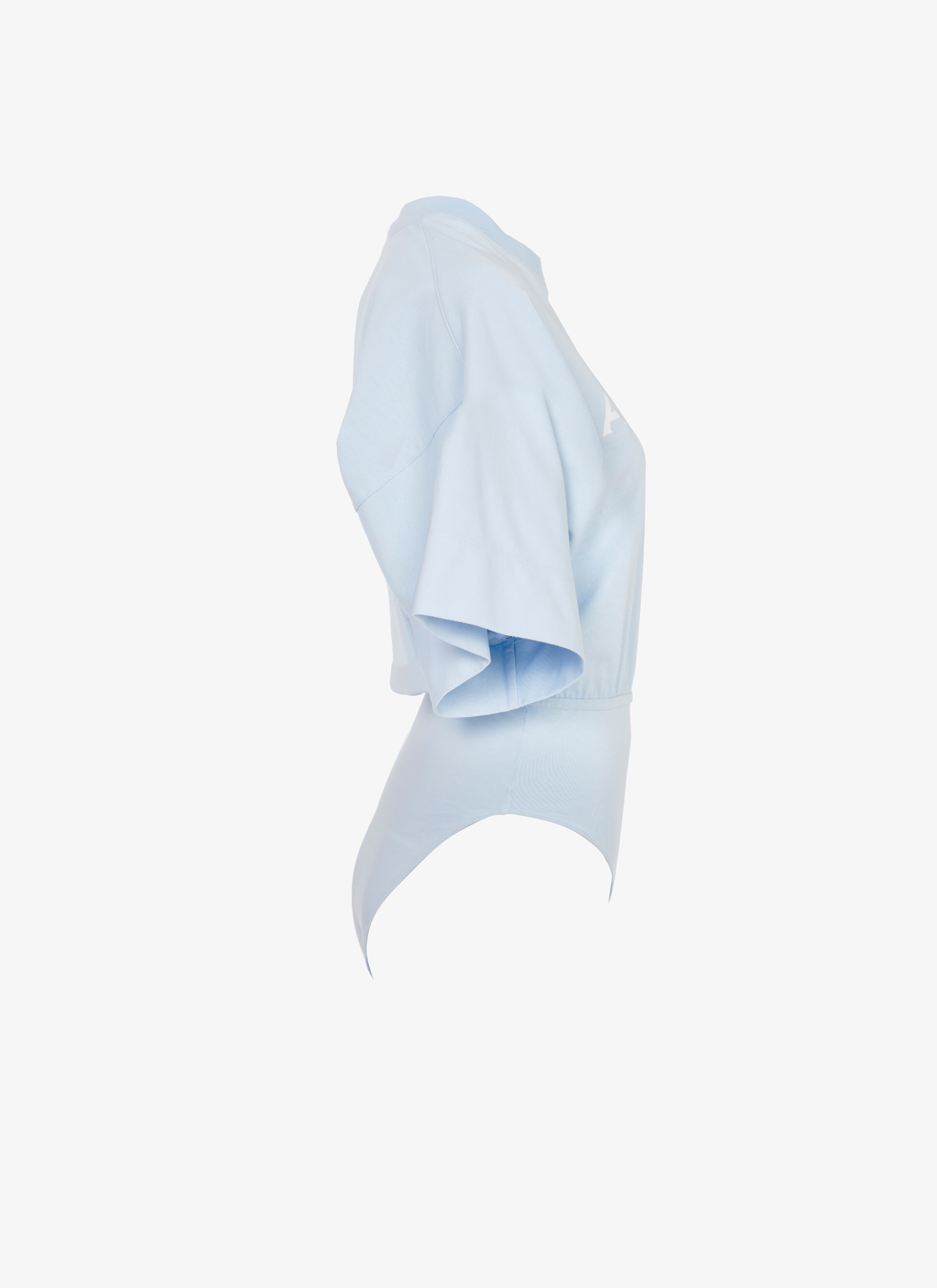 ALAÏA WHITE/SKY T-SHIRT BODYSUIT PRINTED ALAÏA LOGO