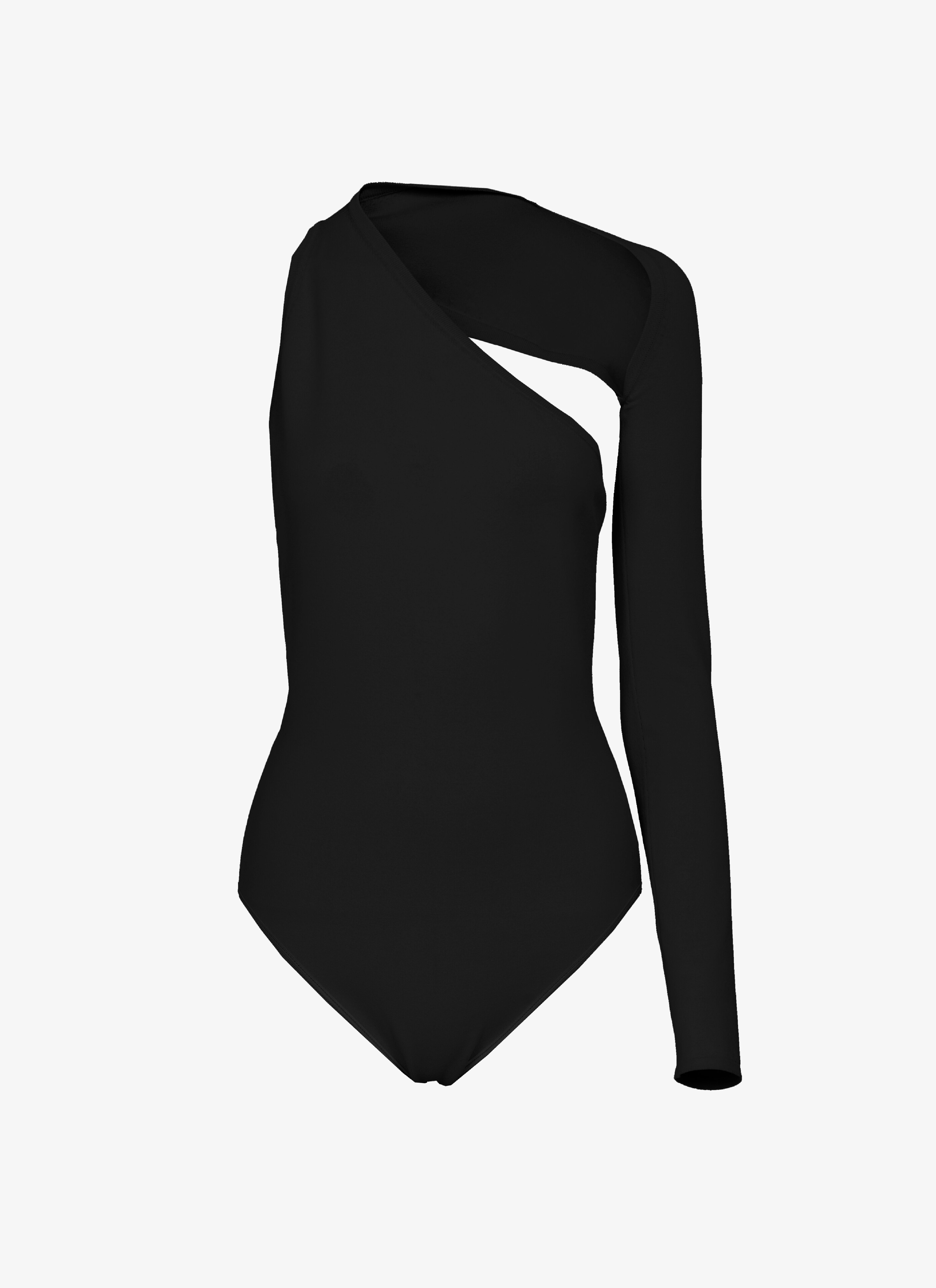 ALAÏA BLACK ASSYMETRIC LONG-SLEEVE BODYSUIT
