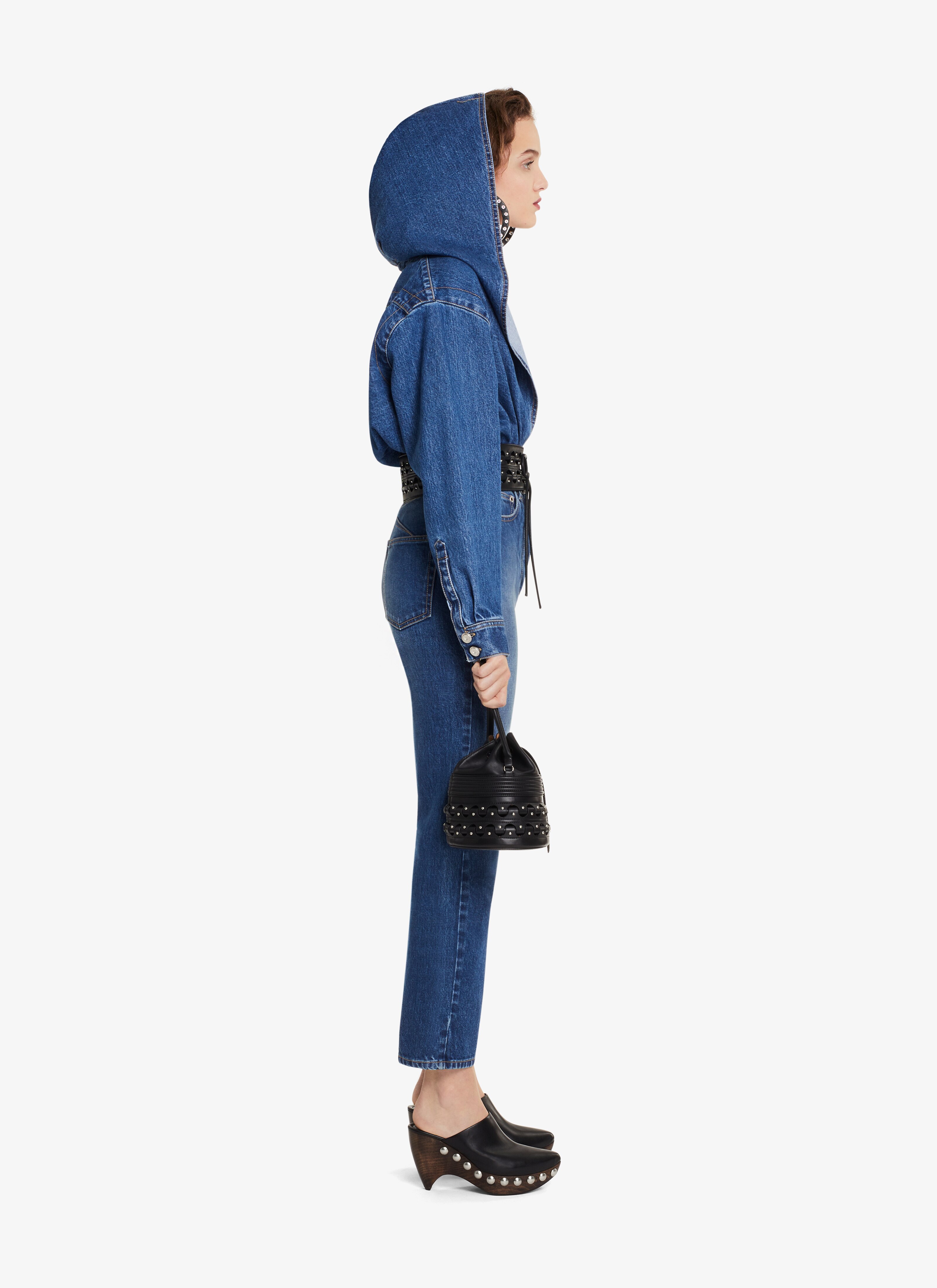 ALAÏA 블루 진 워싱 데님 바디수트 셔츠