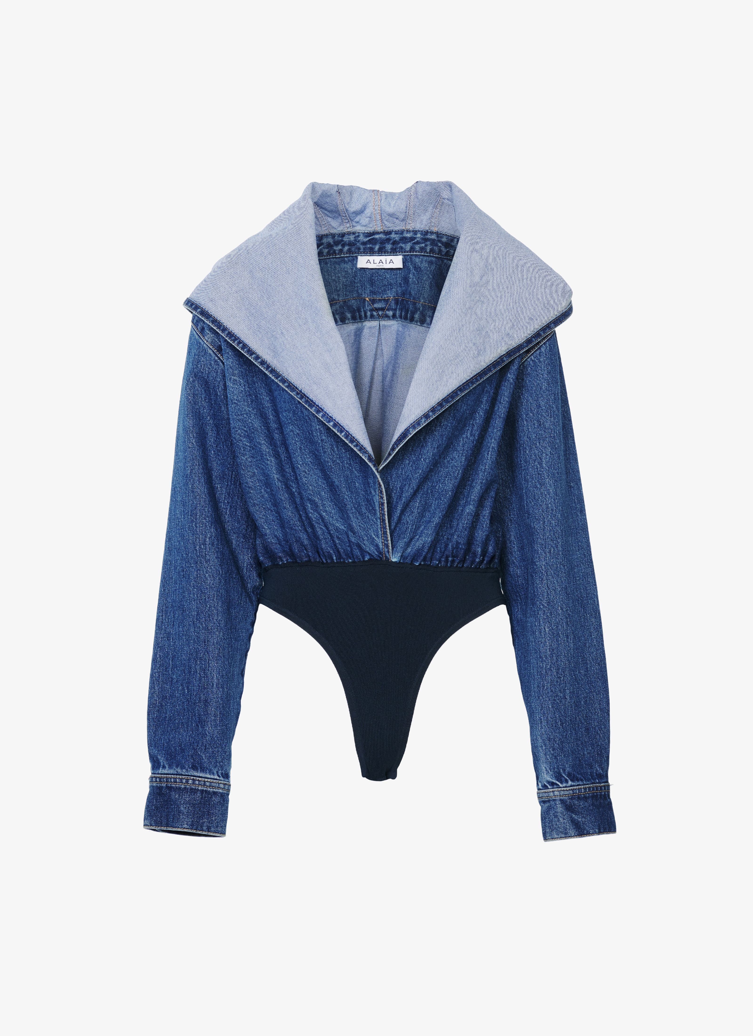 Alaïa Denim Shirt Bodysuit in Blue