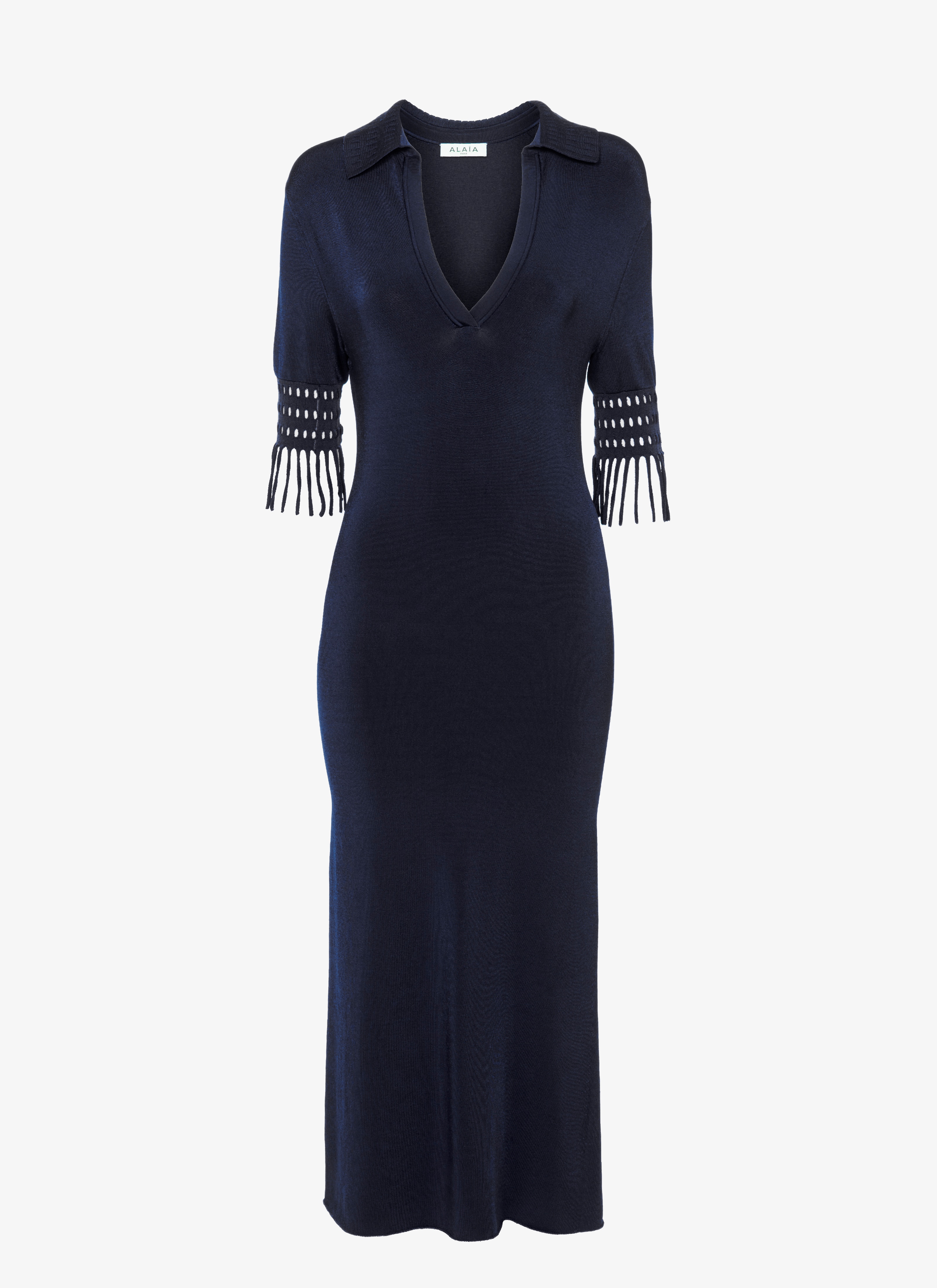 ALAÏA MARINE KNIT POLO DRESS