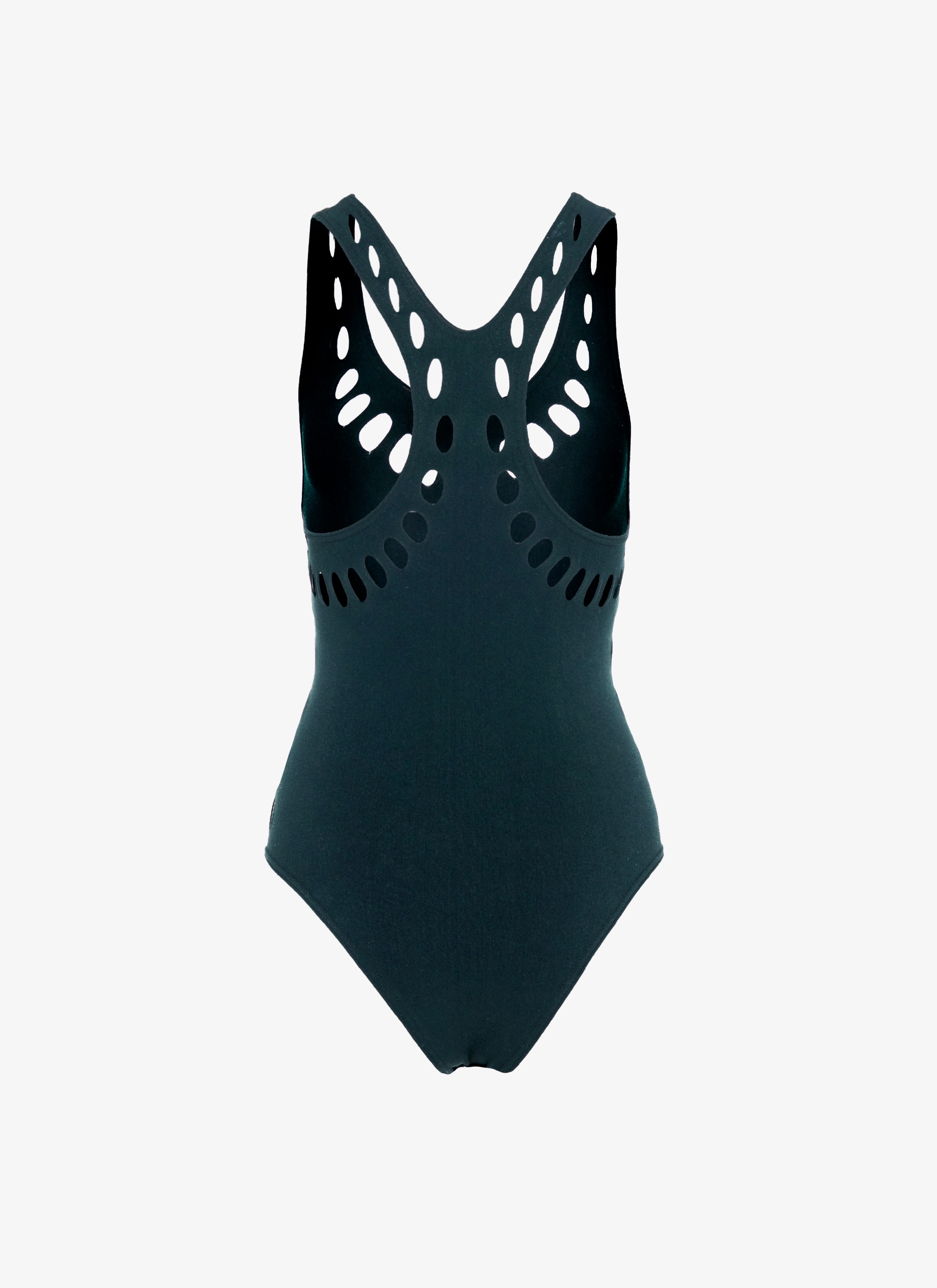ALAÏA DARK GREEN ONE-PIECE SEAMLESS SWIMSUIT