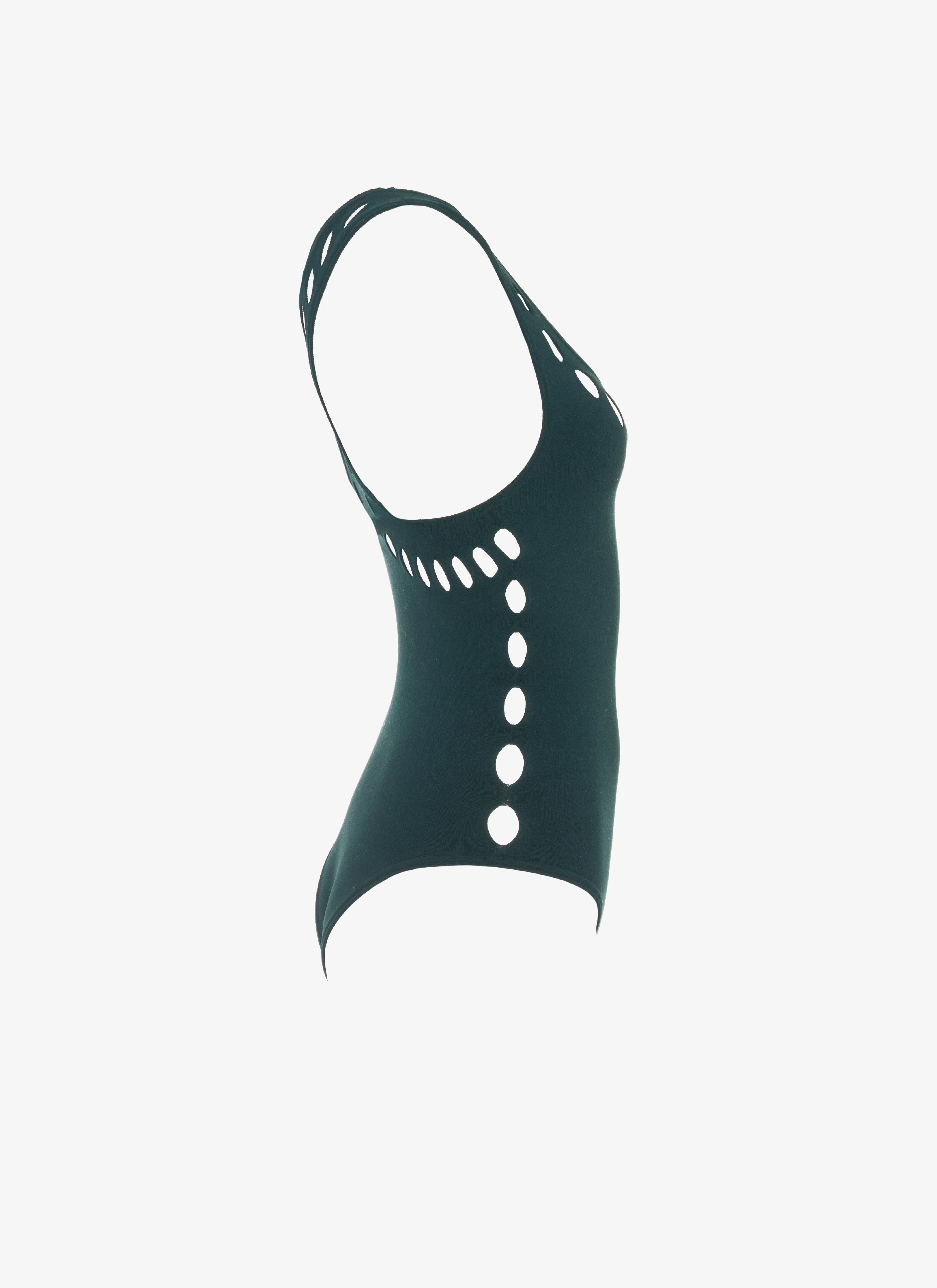 ALAÏA DARK GREEN ONE-PIECE SEAMLESS SWIMSUIT
