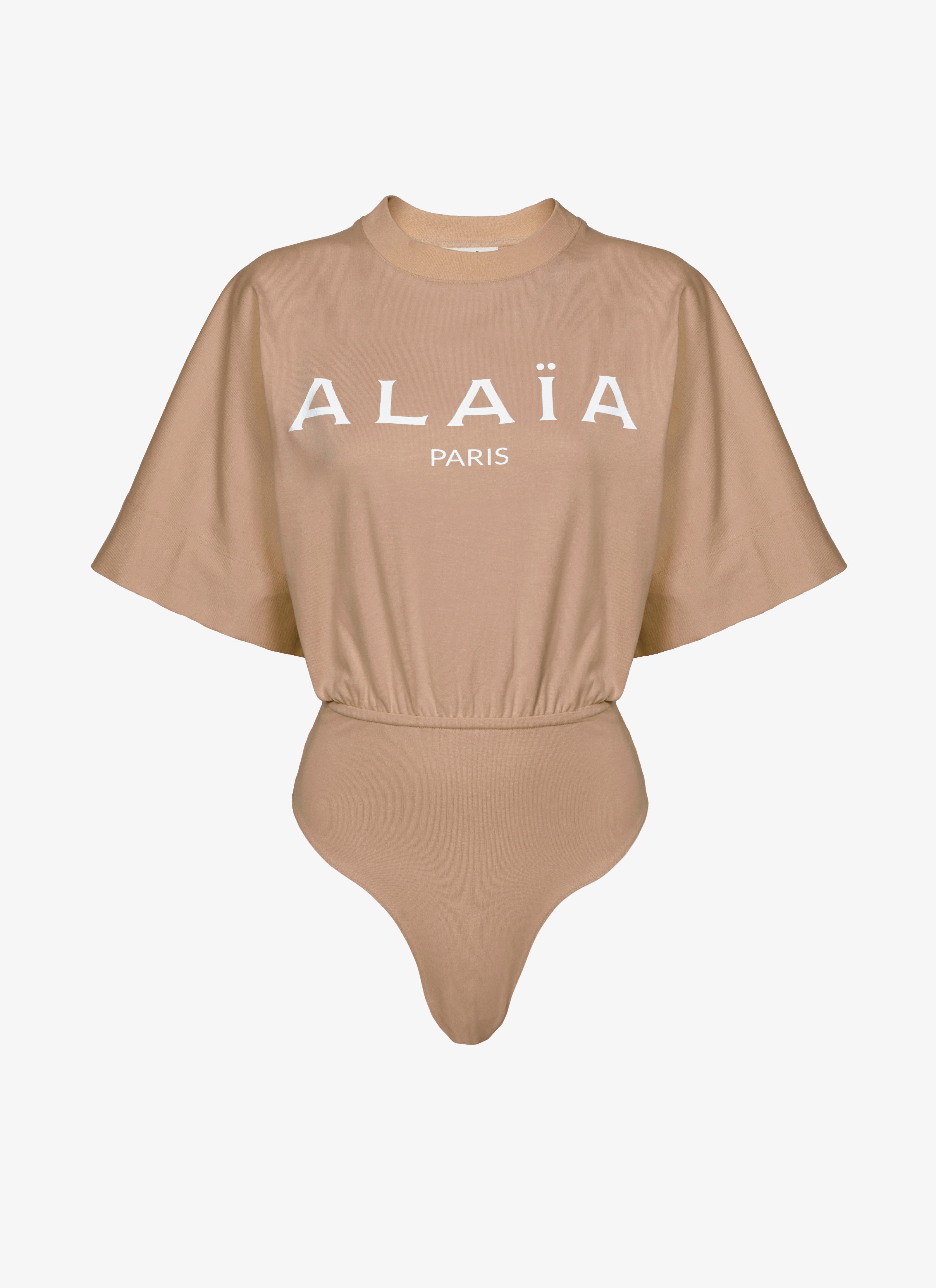 ALAÏA Nude/White T Shirt Bodysuit Printed ALAÏA Logo