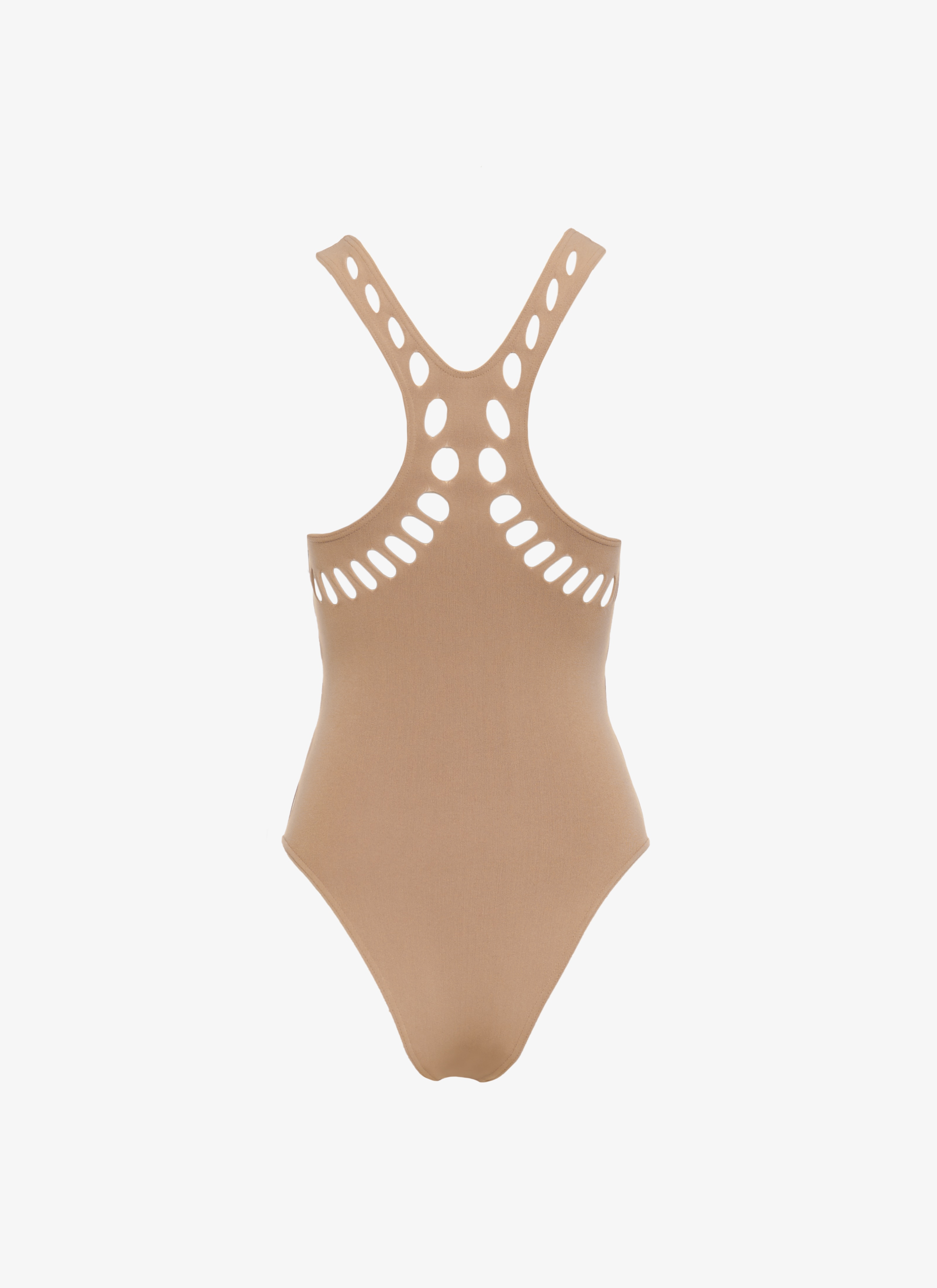 ALAÏA DARK CAMEL ONE-PIECE SEAMLESS SWIMSUIT