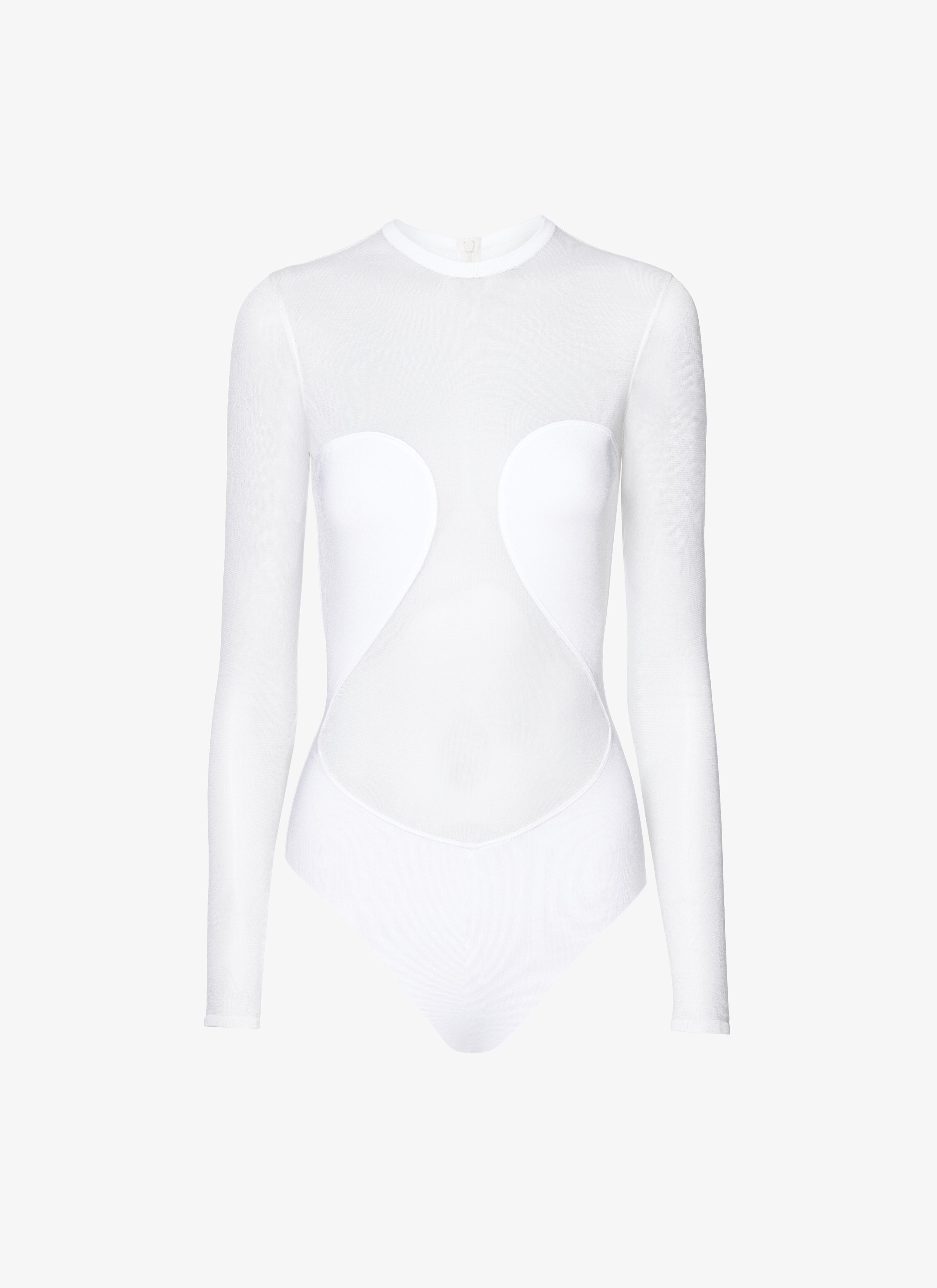 Women's White Sheer Crepe Bodysuit | ALAÏA OM