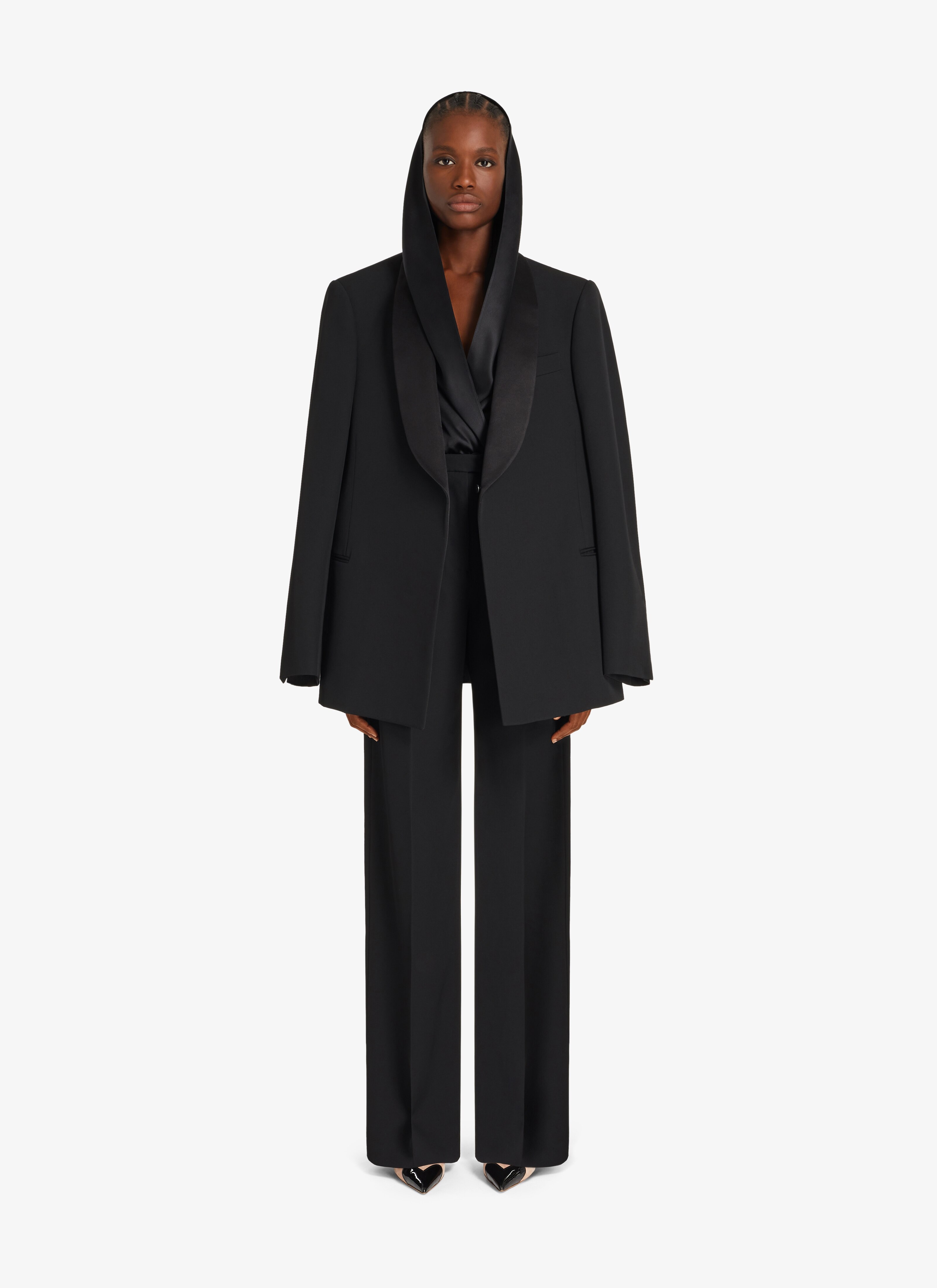 ALAÏA BLACK HOODED SILK BODY