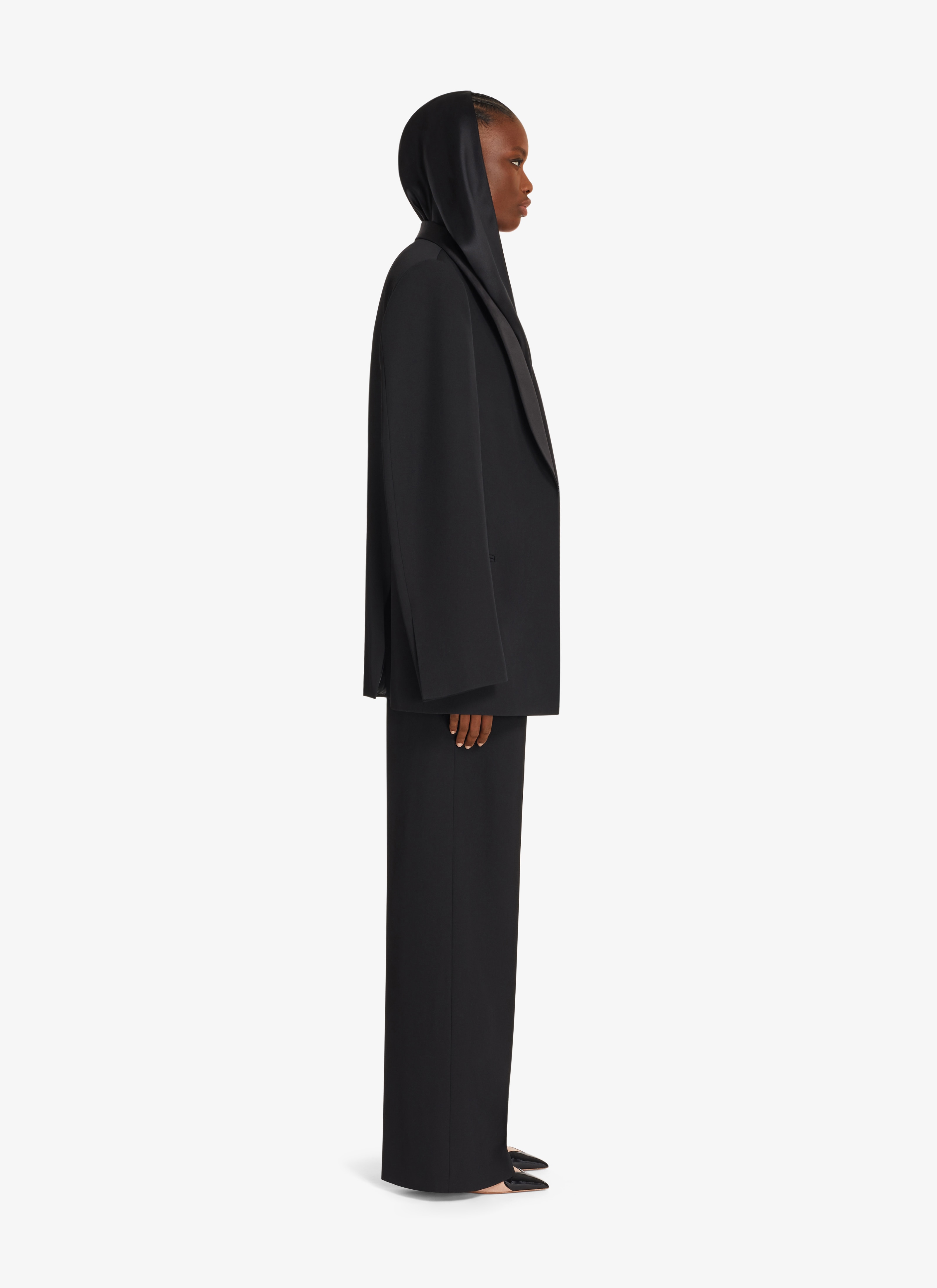 ALAÏA BLACK HOODED SILK BODY