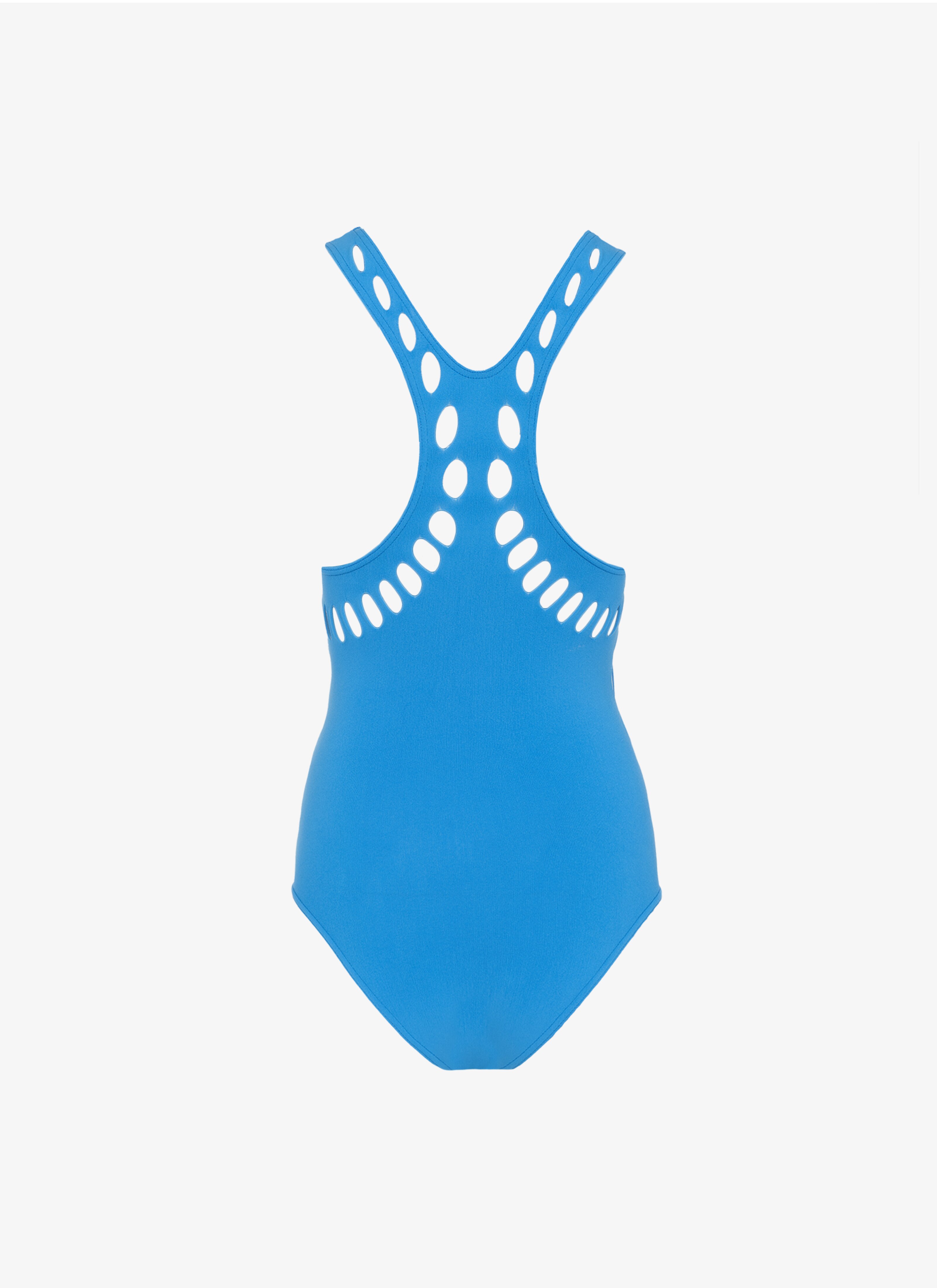 ALAÏA LIGHT BLUE ONE-PIECE SEAMLESS SWIMSUIT