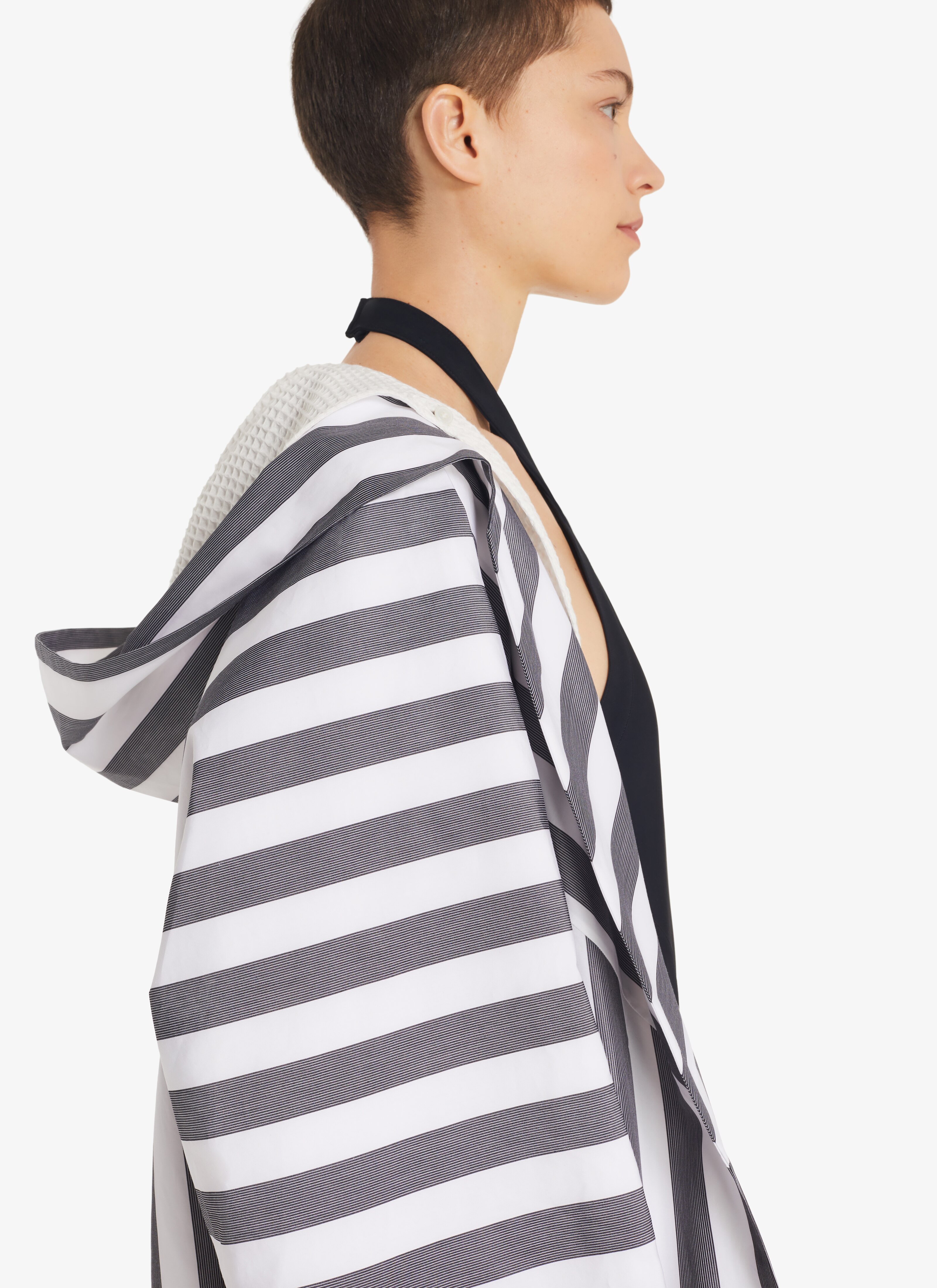 ALAÏA WHITE/BLACK STRIPED POPLIN BATHROBE
