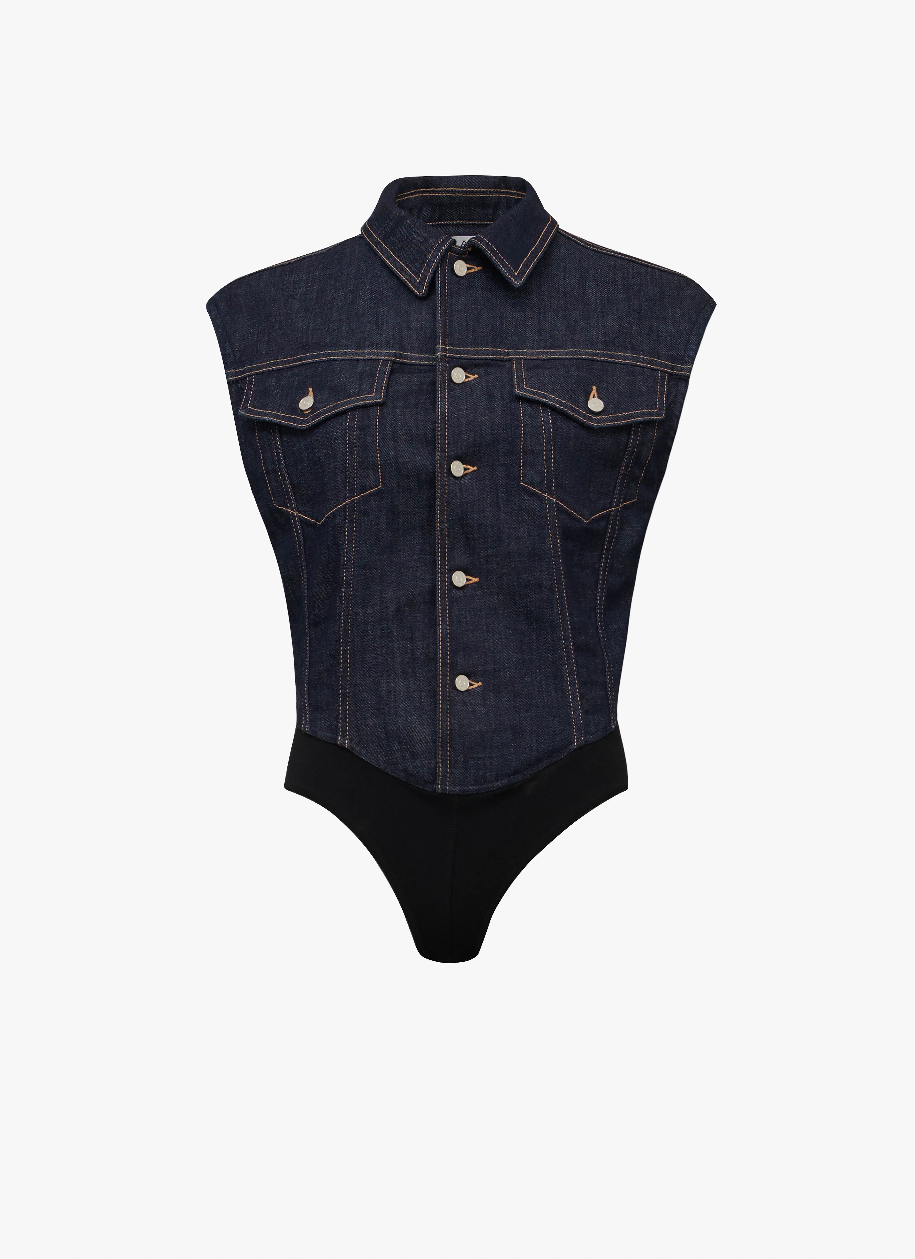 Ik heb een contract gemaakt Ashley Furman apotheek Women's Blue Denim Vest Body | ALAÏA