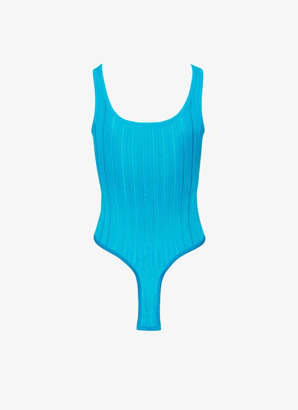 Shiny crinoline tank body ALAÏA BLUE SHINY CRINOLINE TANK BODY