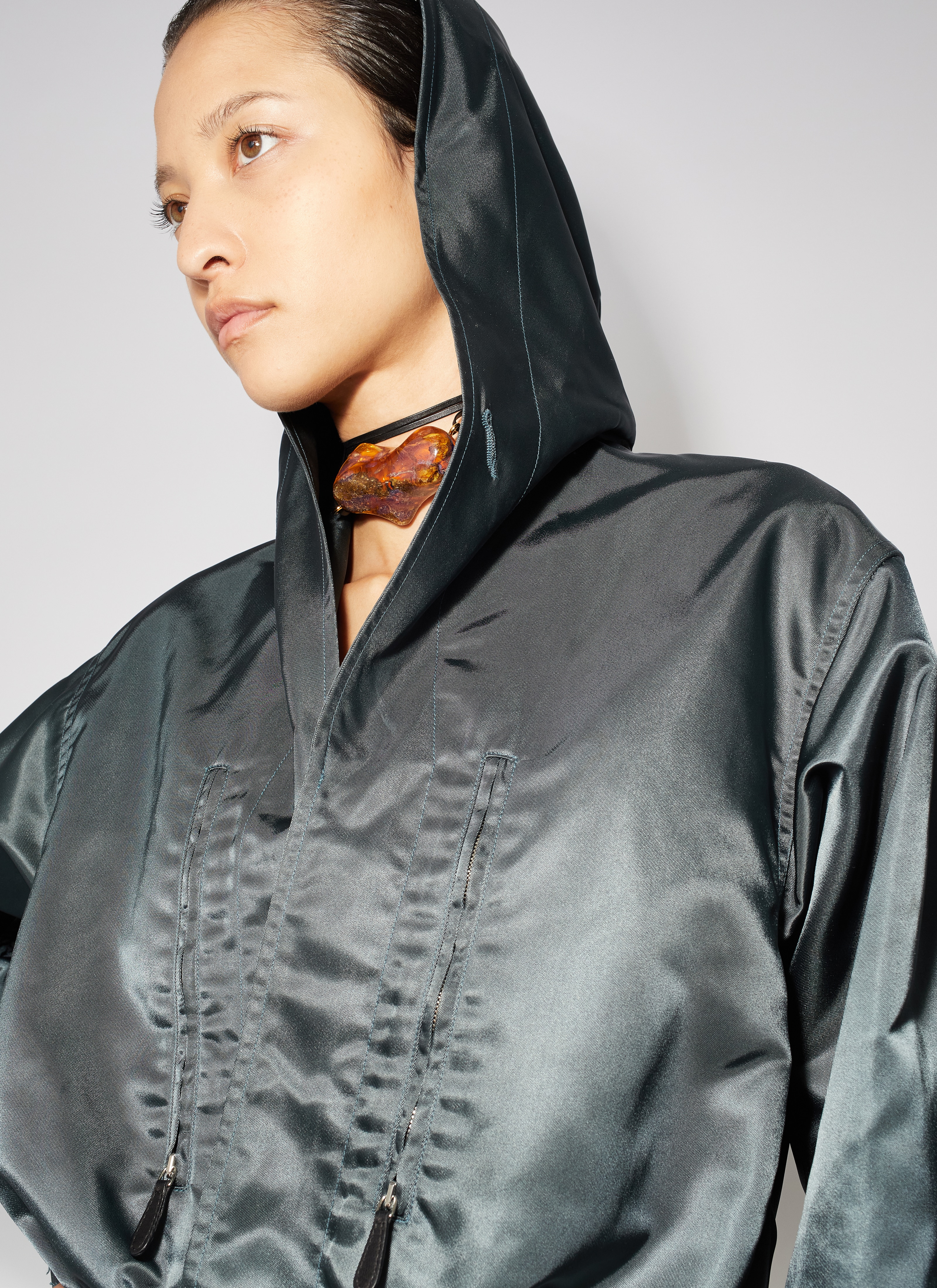 ALAÏA GREEN NYLON HOOD BODY-SHIRT
