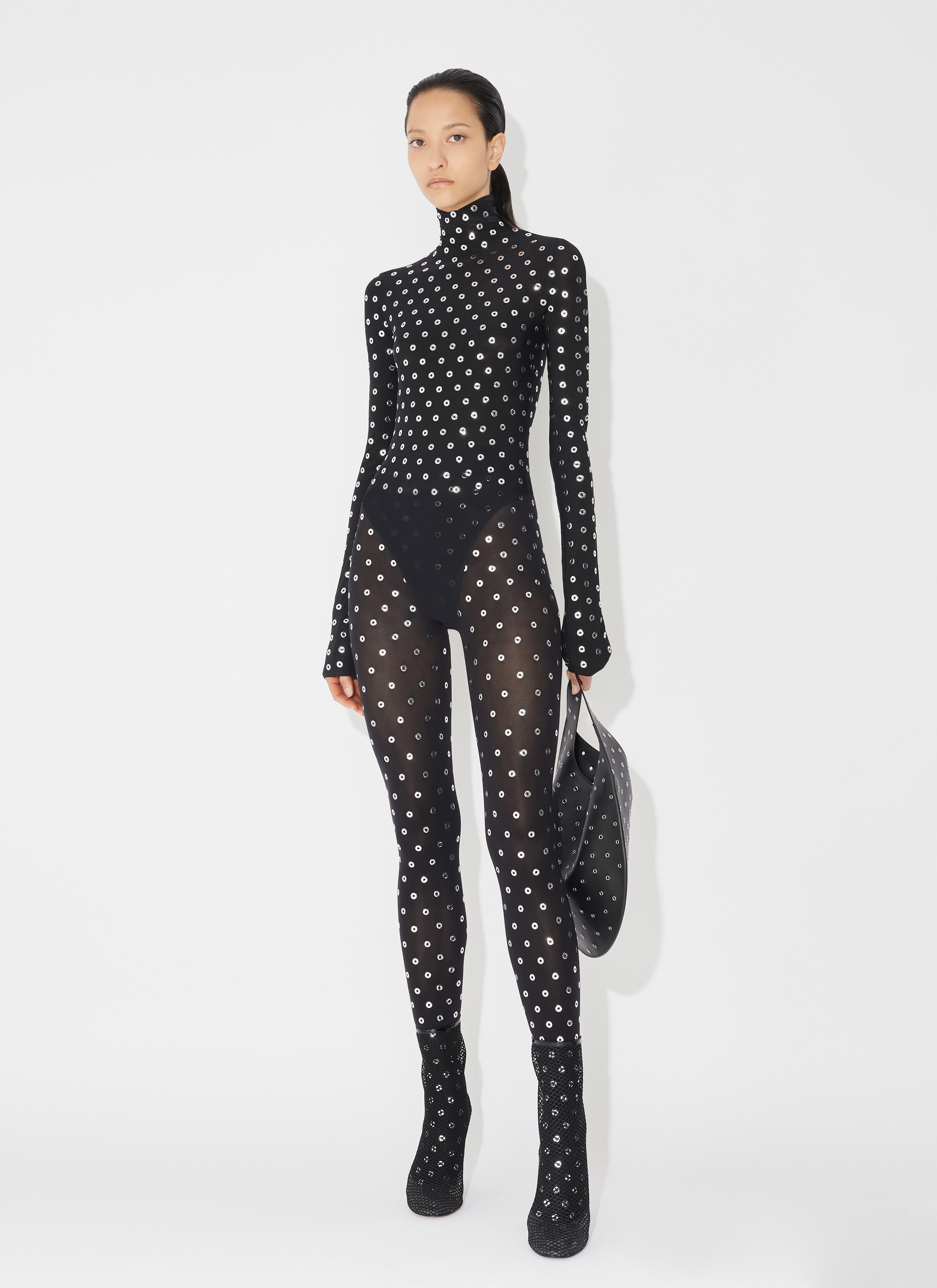 ALAÏA BLACK EYELET JERSEY BODY