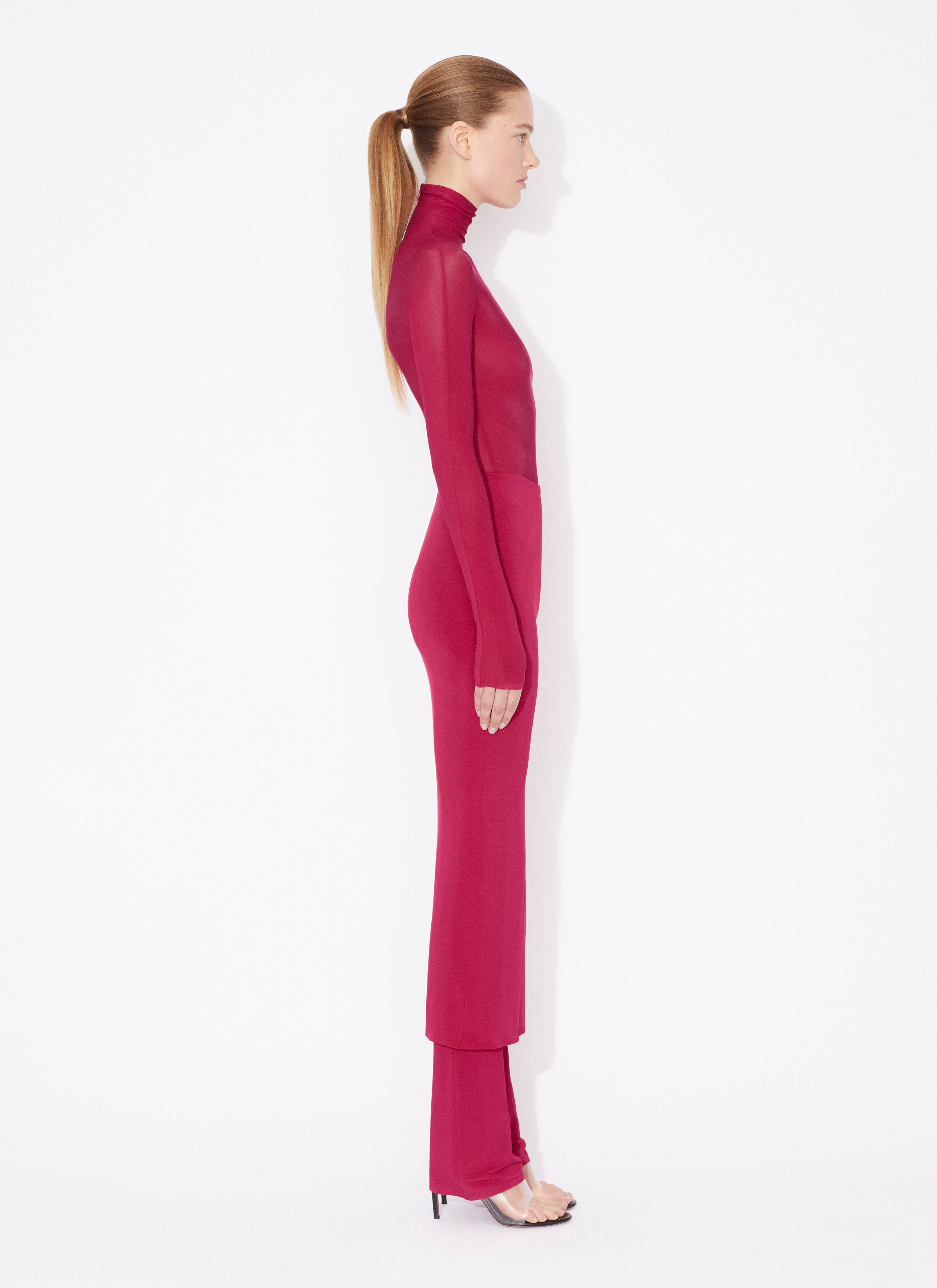 ALAÏA FUCHSIA HIGH NECK JERSEY BODY 