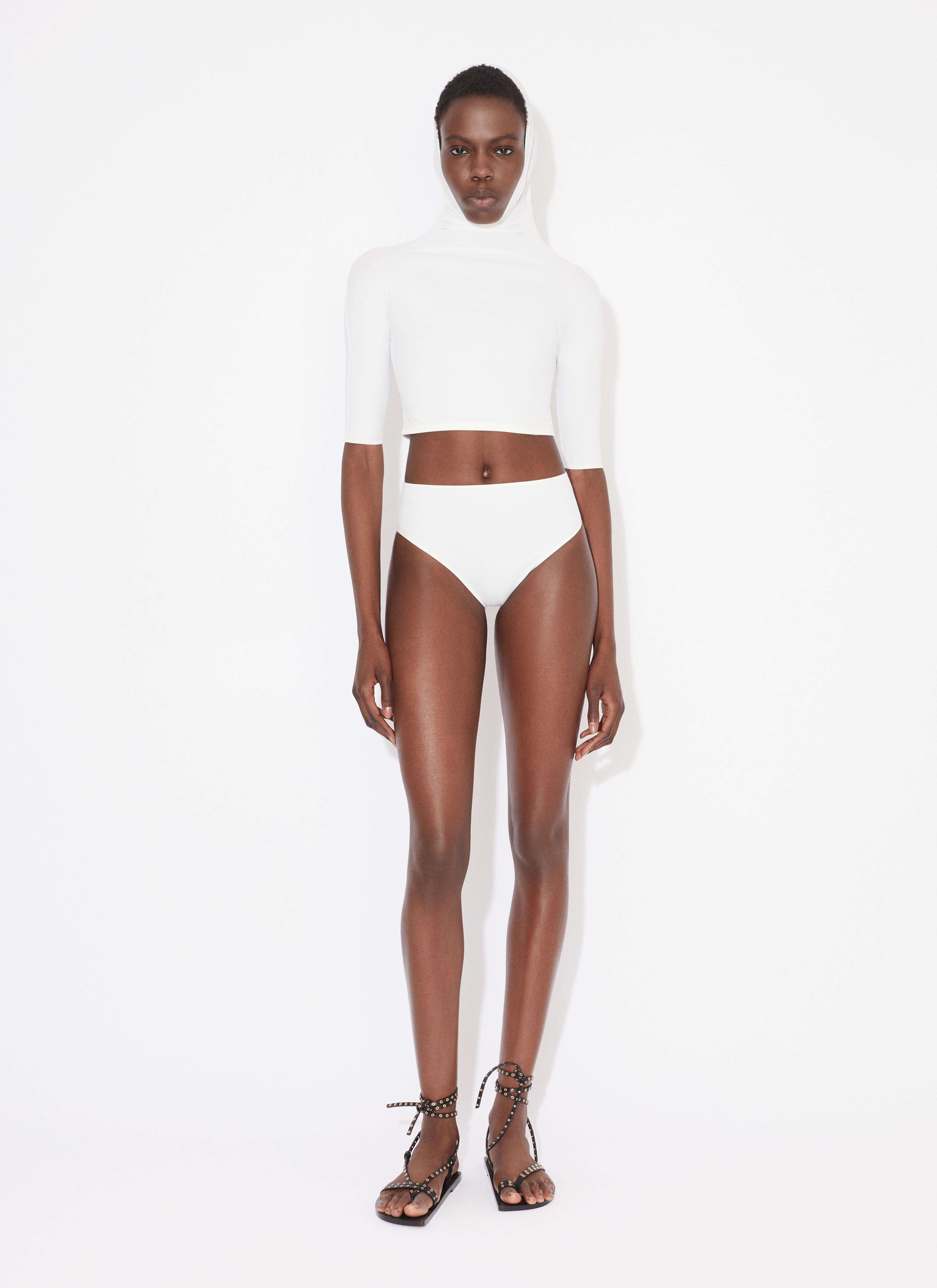 ALAÏA WHITE ALAIA TRIKINI IN JERSEY