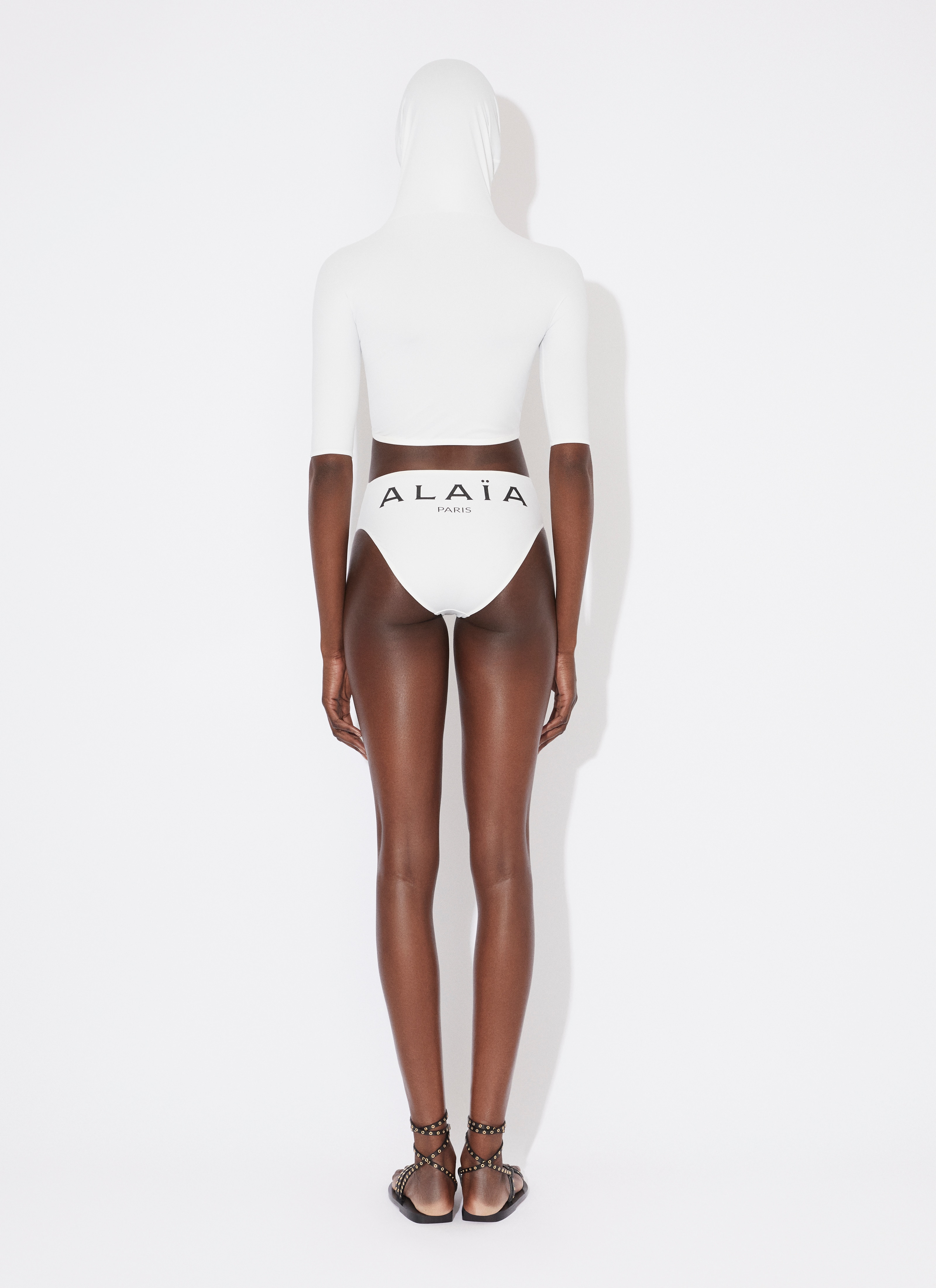 ALAÏA WHITE ALAIA TRIKINI IN JERSEY