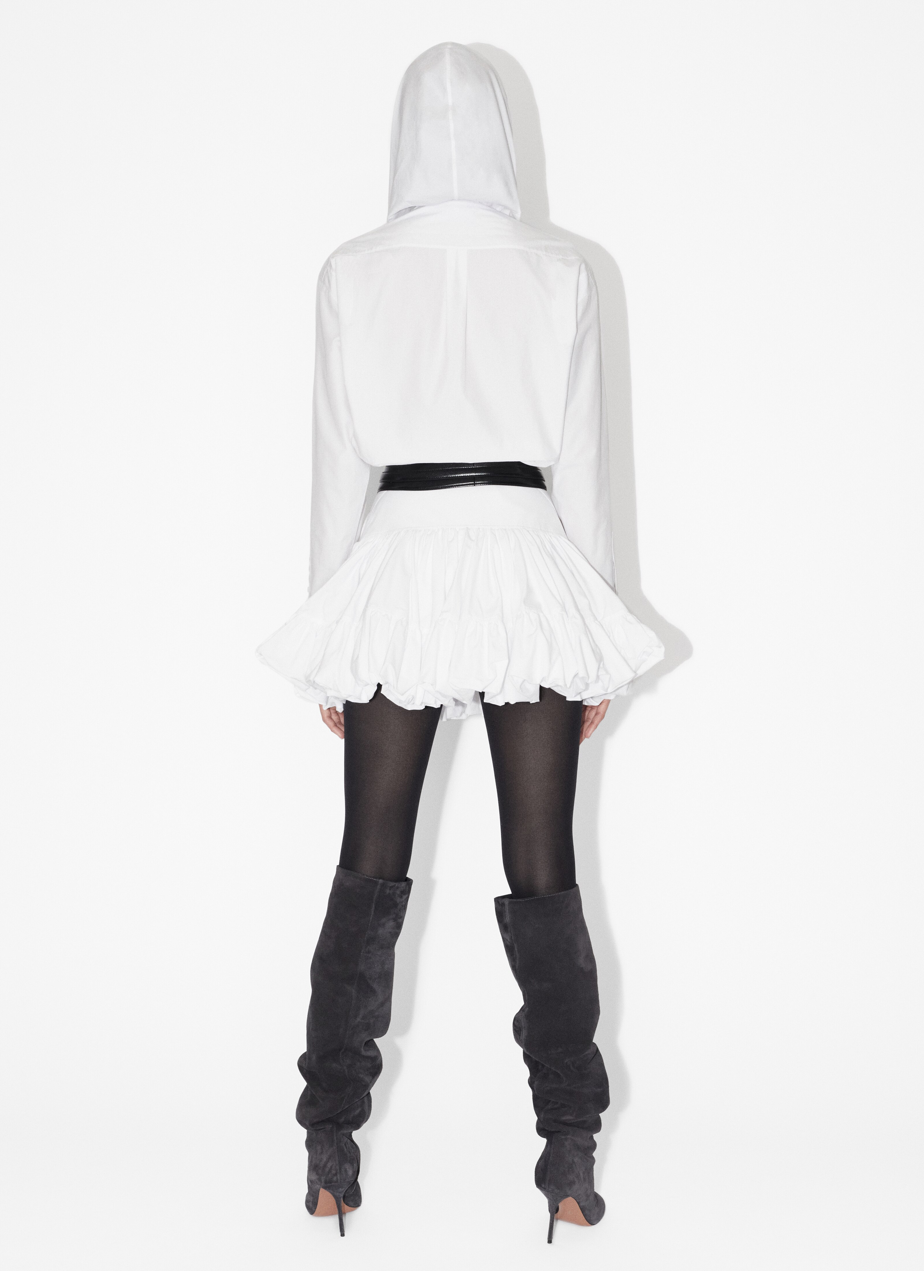 ALAÏA WHITE HOODED BODY SHIRT IN COTTON POPLIN