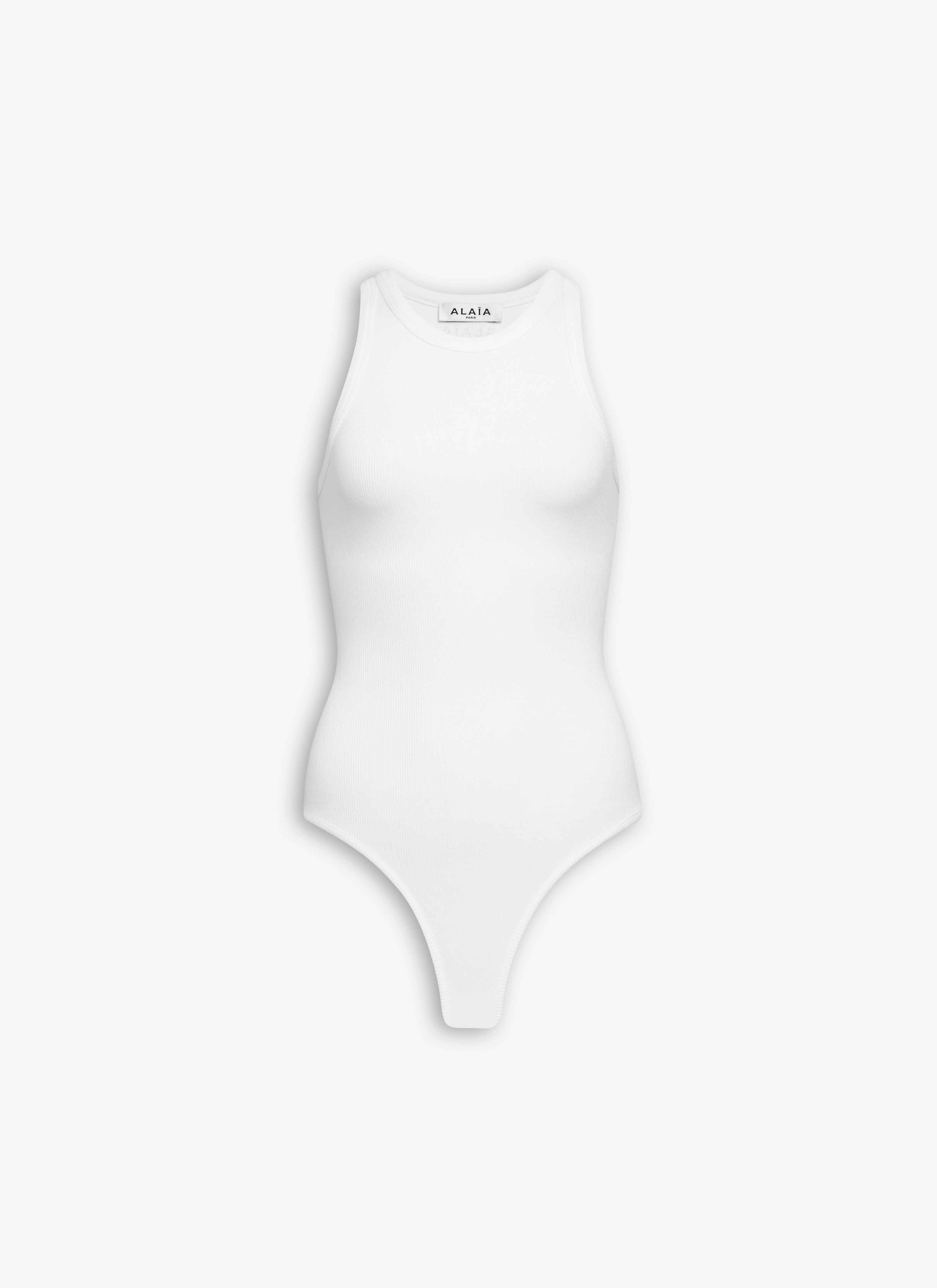 ALAÏA WHITE SCULPTING RIB KNIT TANK BODYSUIT