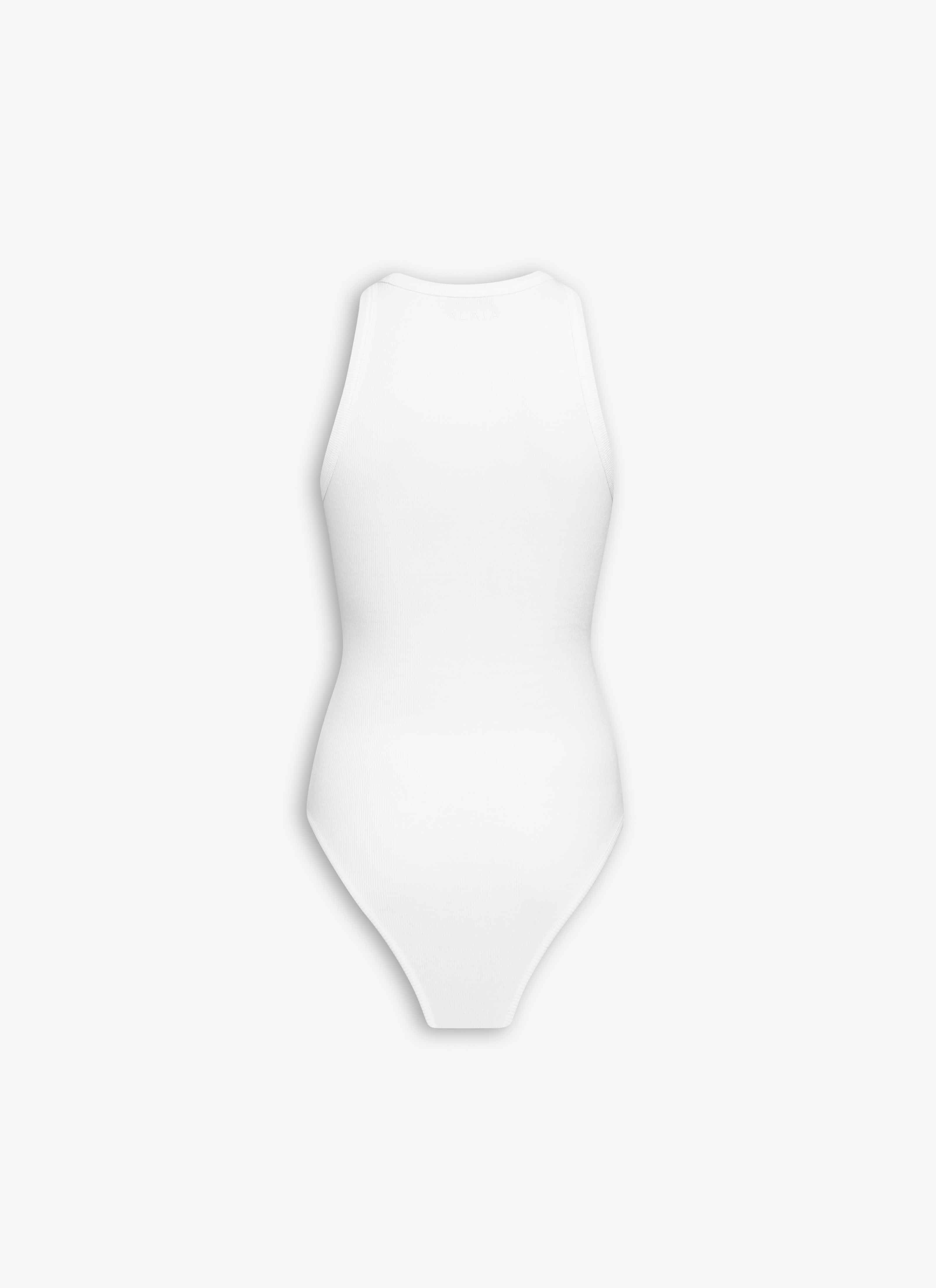 ALAÏA WHITE SCULPTING RIB KNIT TANK BODYSUIT