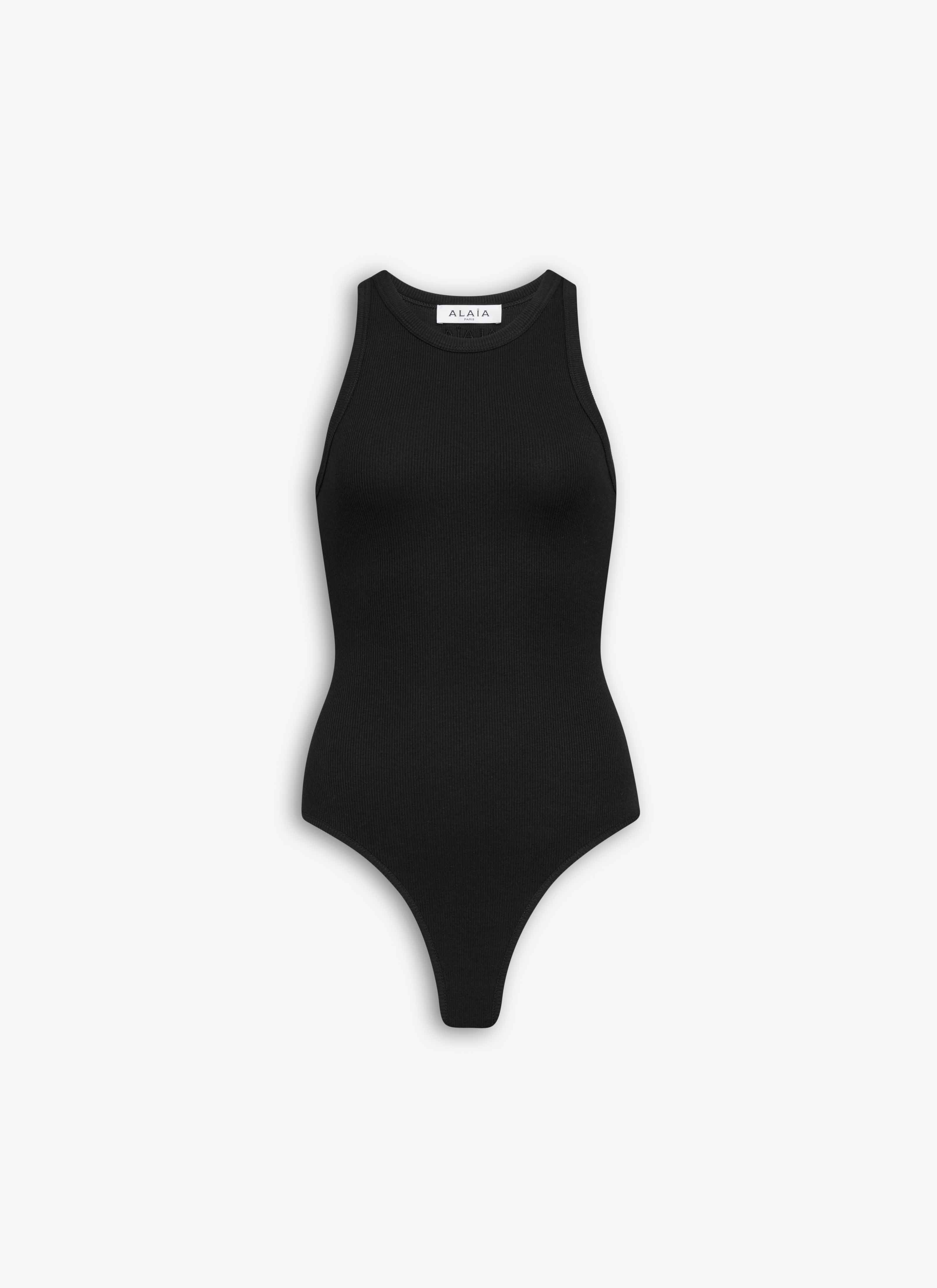 ALAÏA BLACK SCULPTING RIB KNIT TANK BODYSUIT