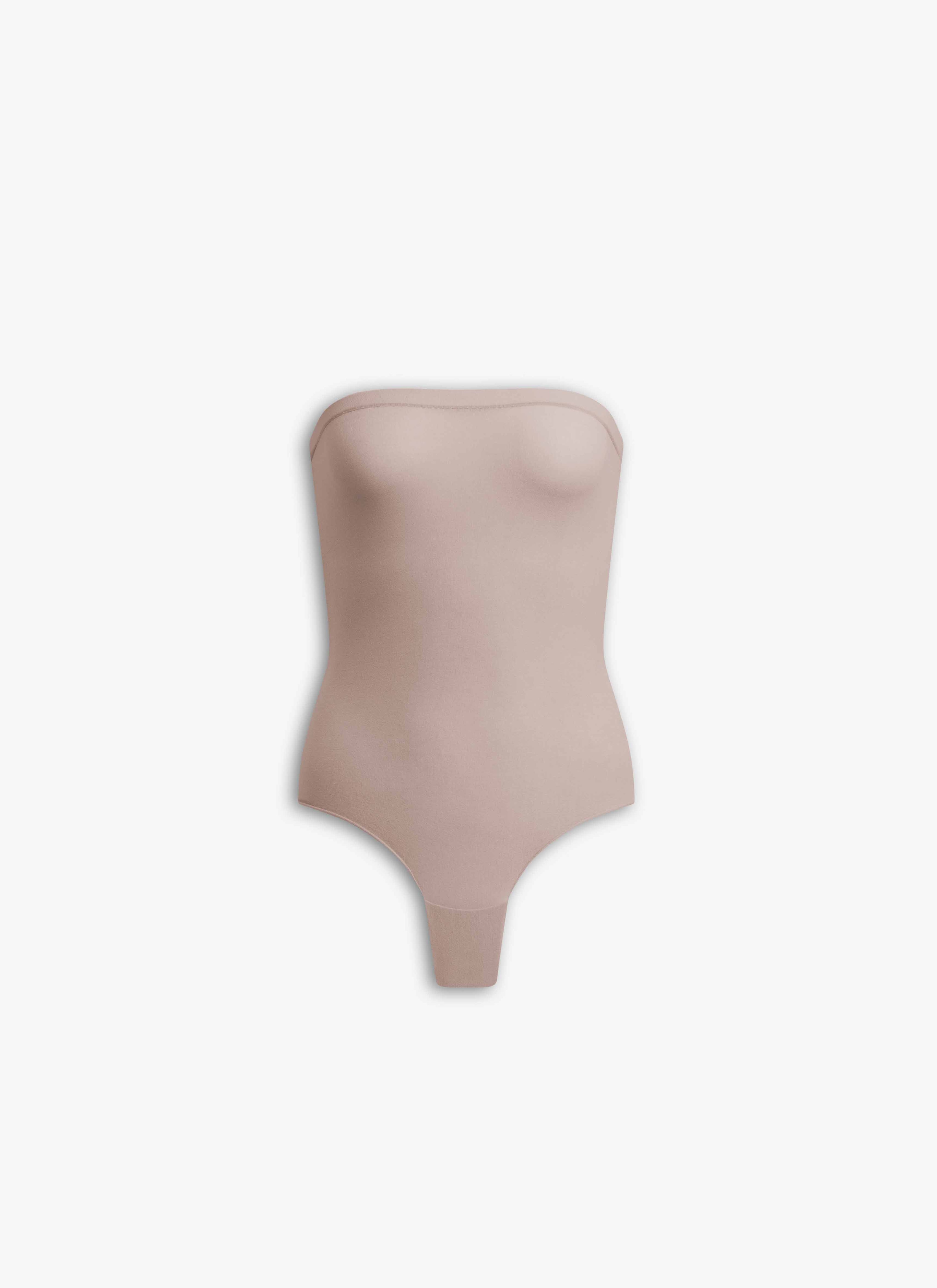 ALAÏA BEIGE SECOND-SKIN KNIT BUSTIER BODY