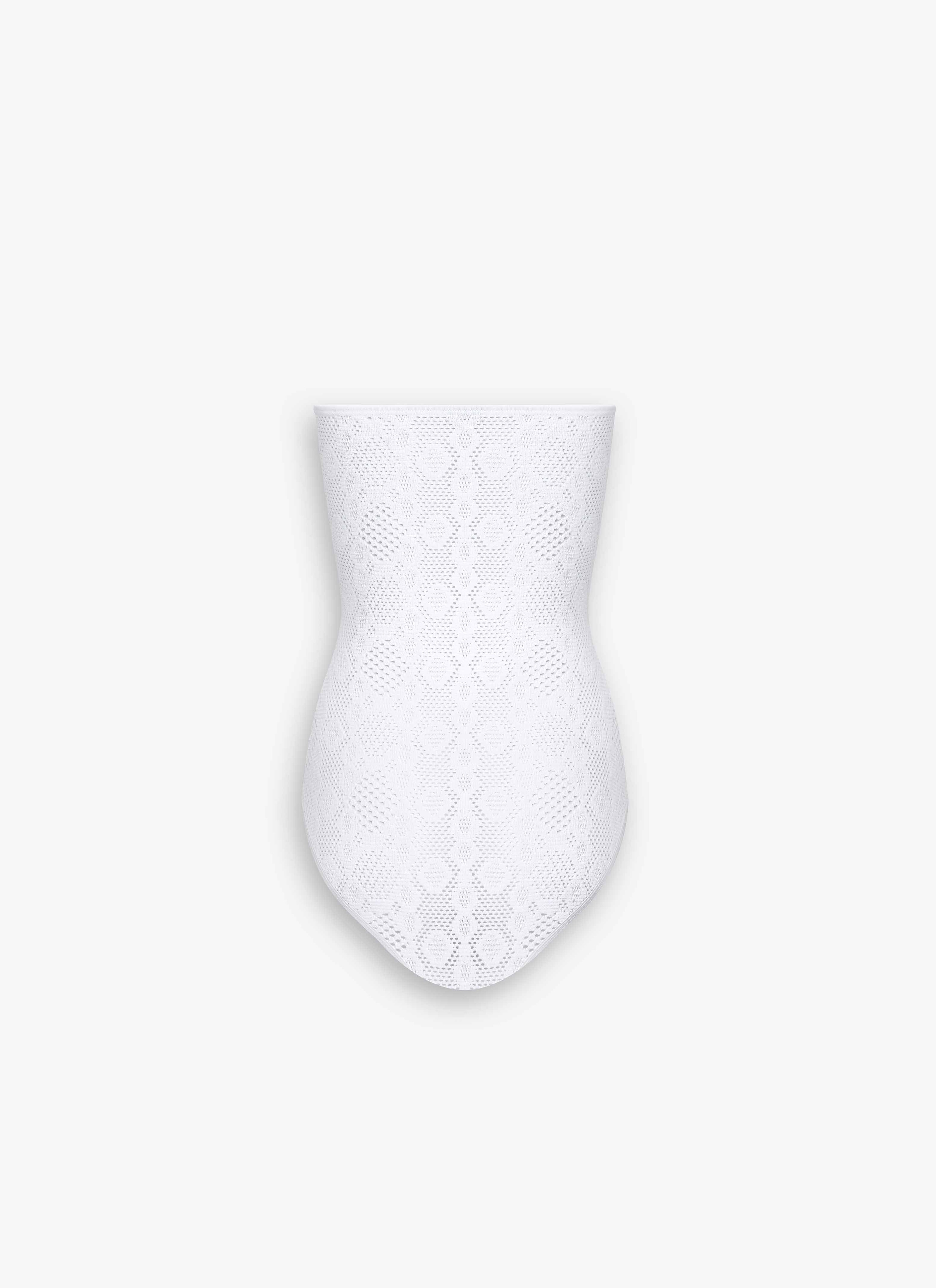 ALAÏA WHITE PYTHON LACE KNIT BUSTIER BODYSUIT