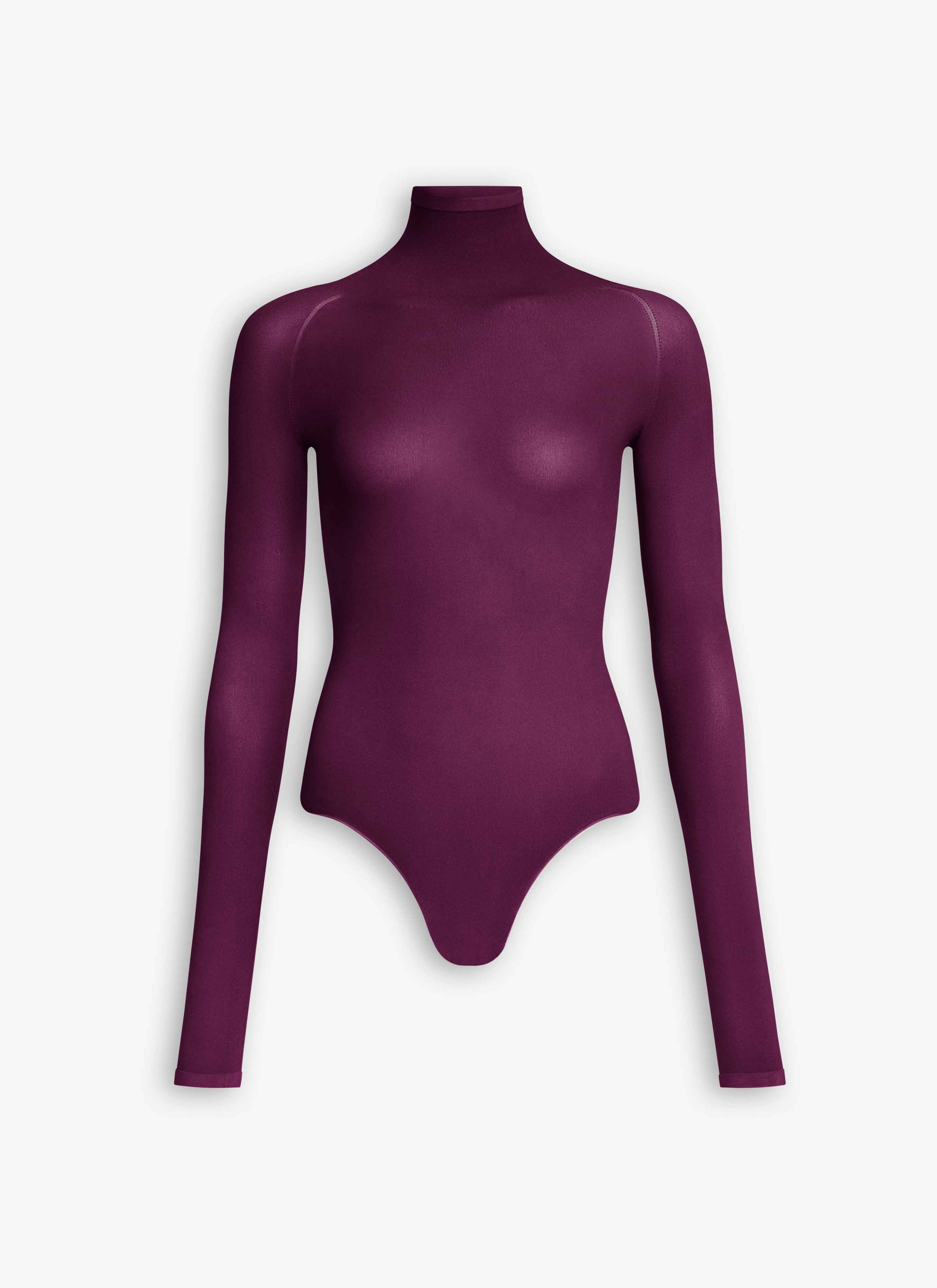 ALAÏA BURGUNDY HIGH NECK SECOND-SKIN KNIT BODYSUIT
